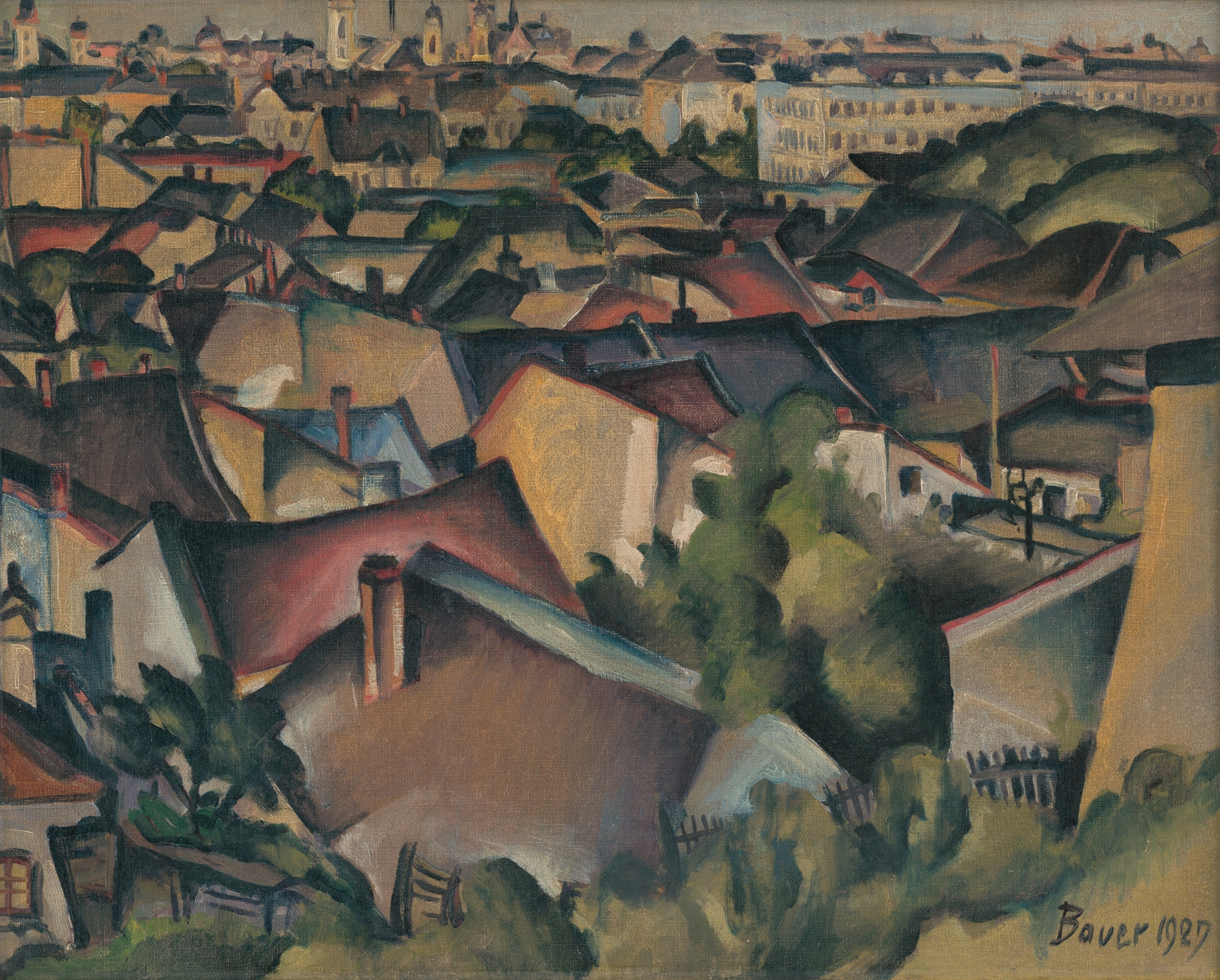 Landscape depicting spring with lush greenery by Konštantín Bauer