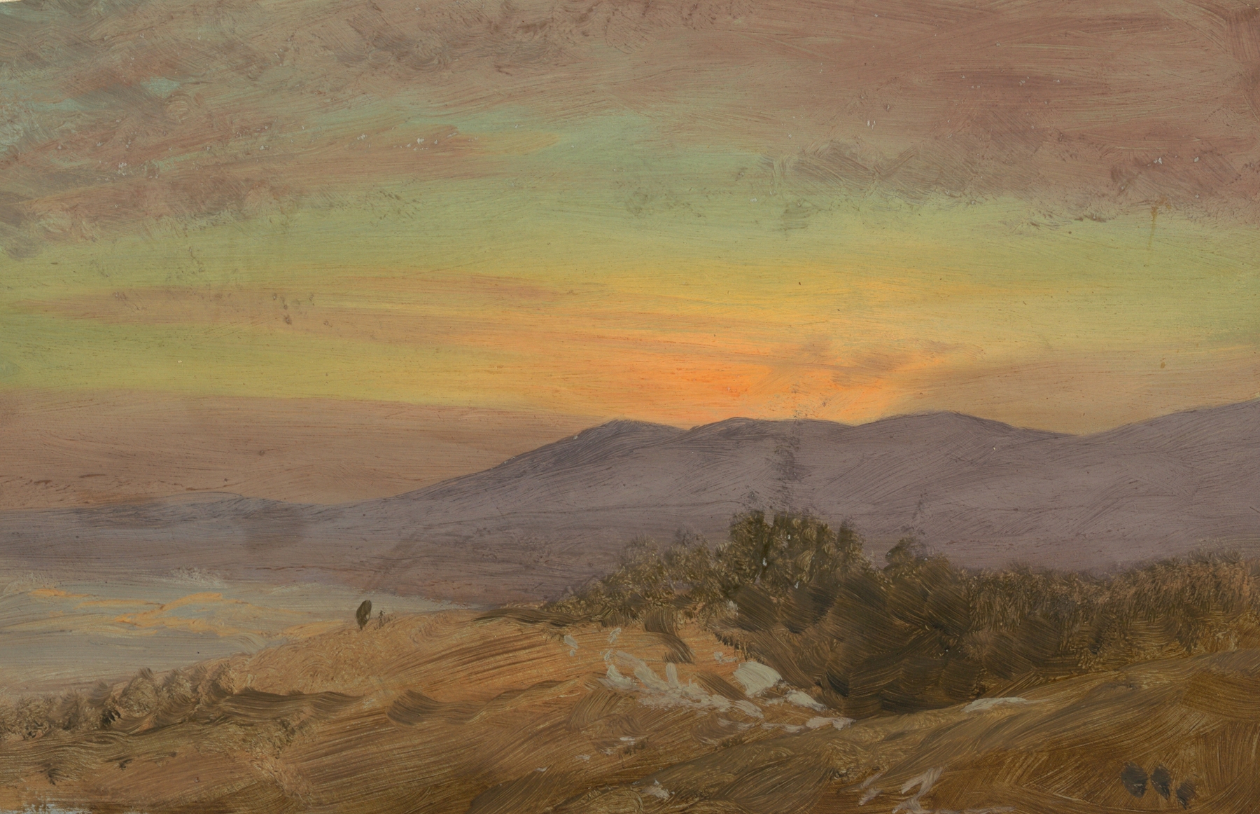 Hudson Valley, sunset, by Frederic Edwin Church, public domain