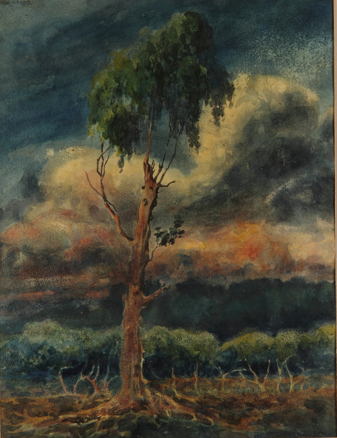 Landscape with greenery and golden light, oil painting by Martín Malharro
