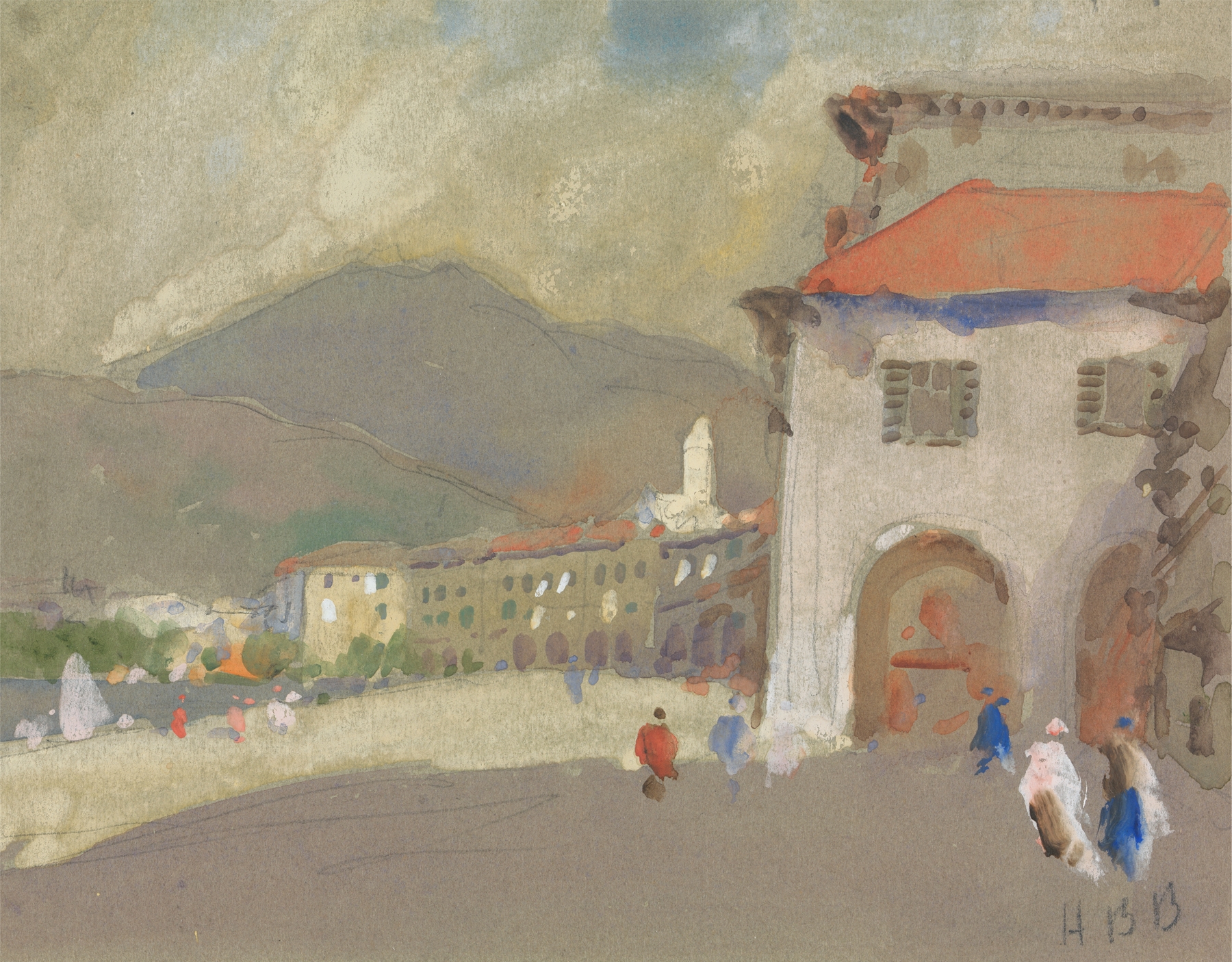 Lugano by Hercules Brabazon Brabazon, Impressionism, depicting a serene landscape with lush greens and tranquil blues.