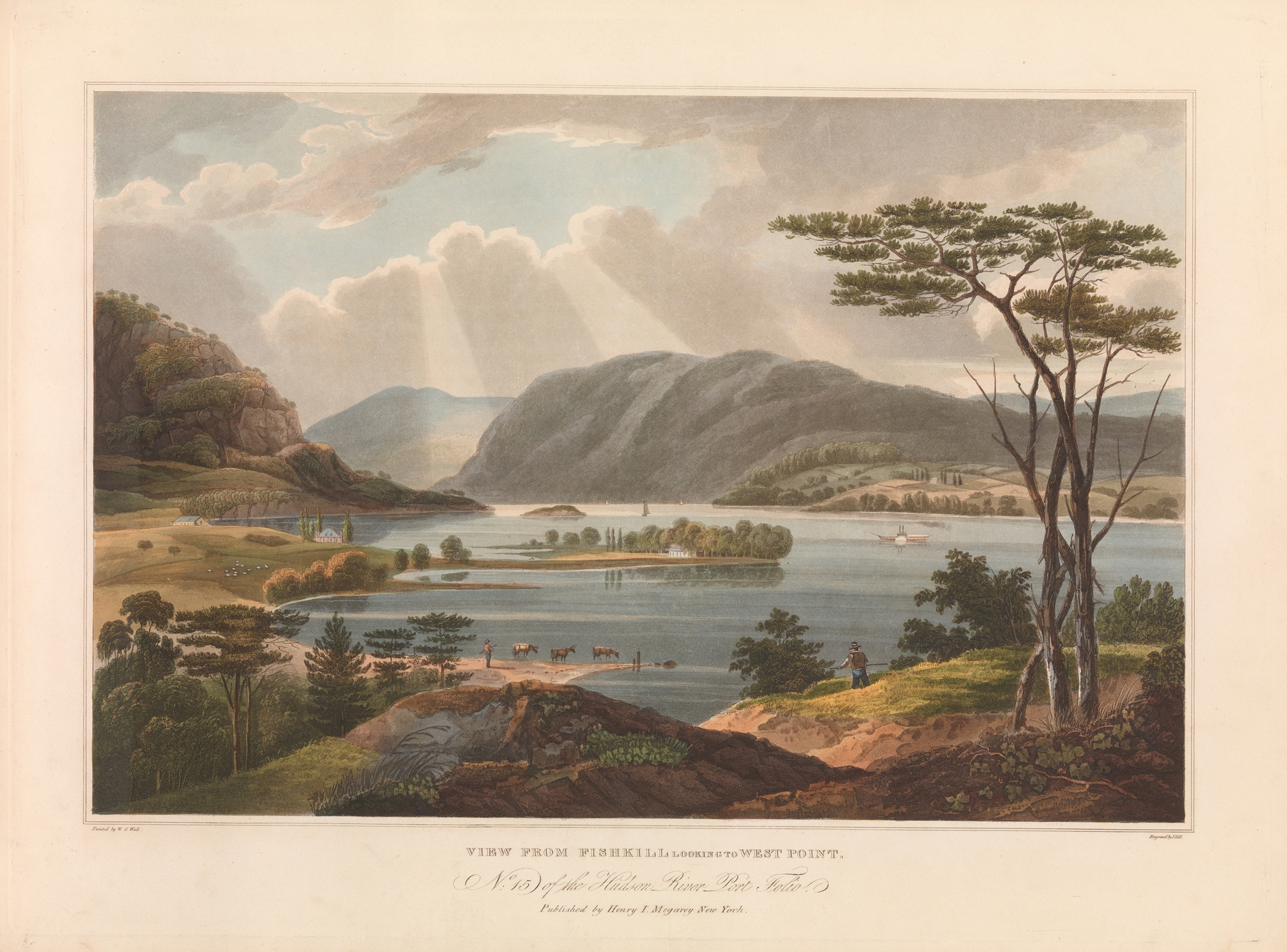 Engraving by John Hill depicting a tranquil river and rolling hills