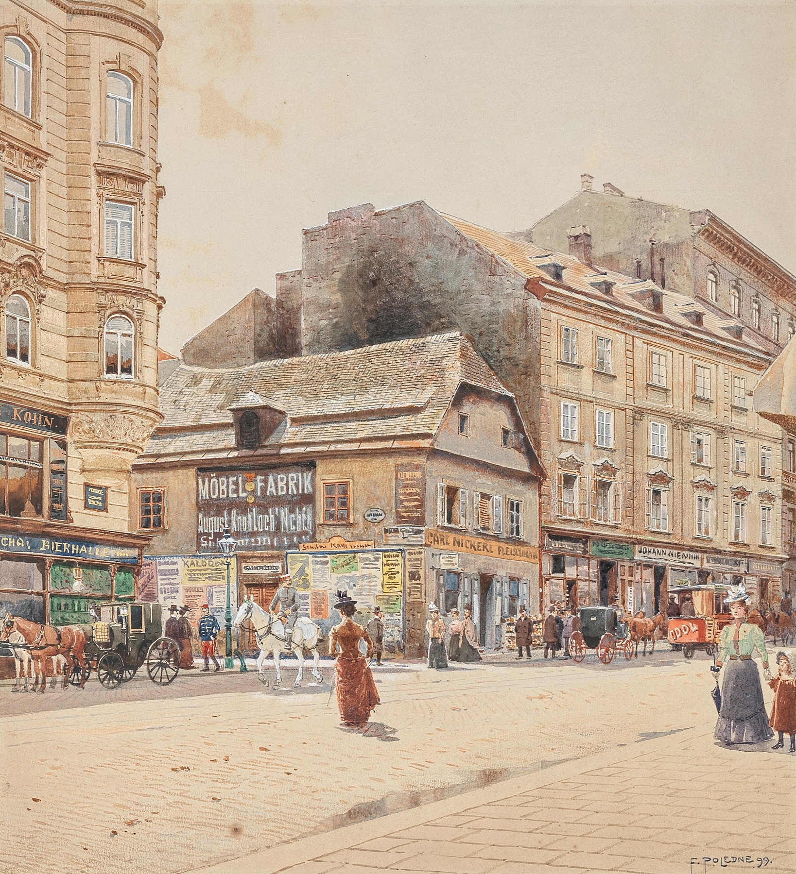 Expressionism landscape by Franz Poledne, depicting a vibrant urban scene.