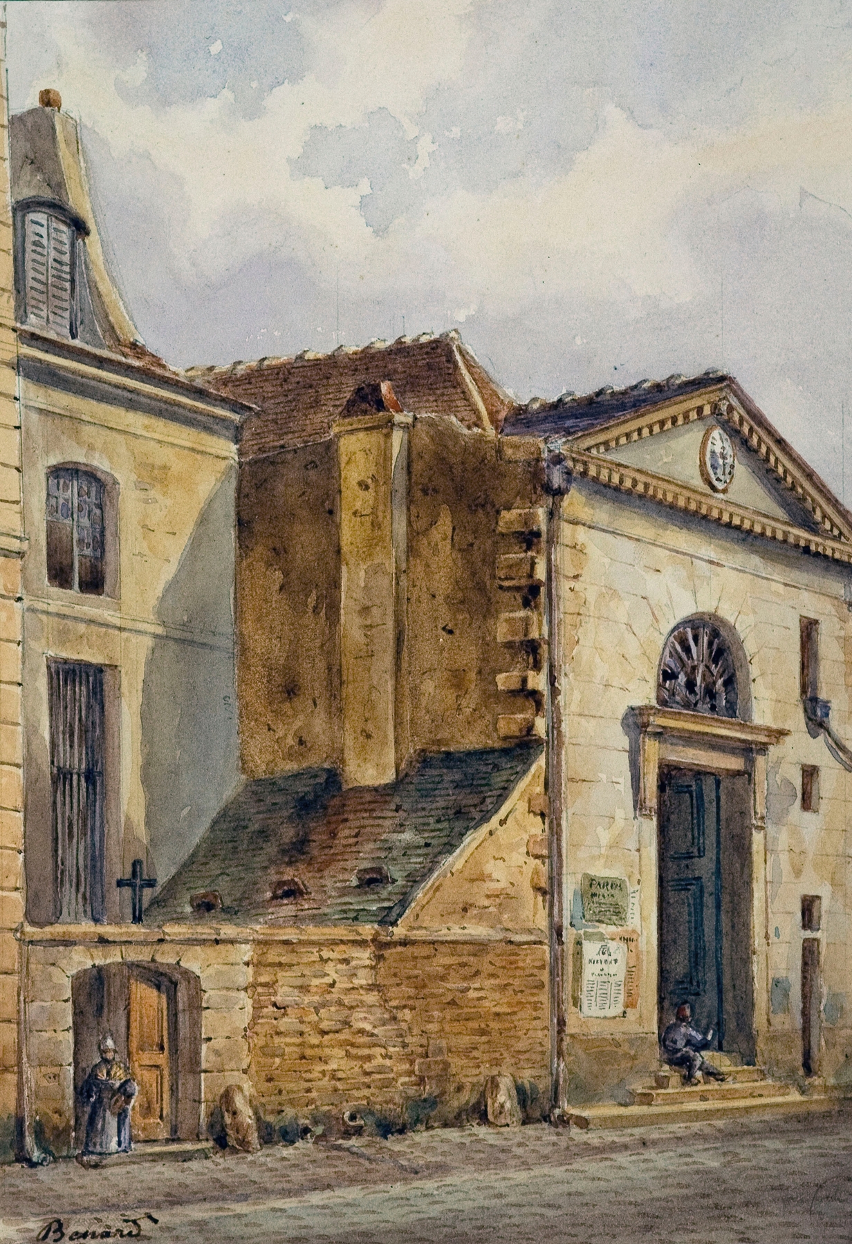 La chapelle Saint-Jean et l’entrée du cimetière Saint-Eustache, oil painting by Auguste-Sébastien Bénard