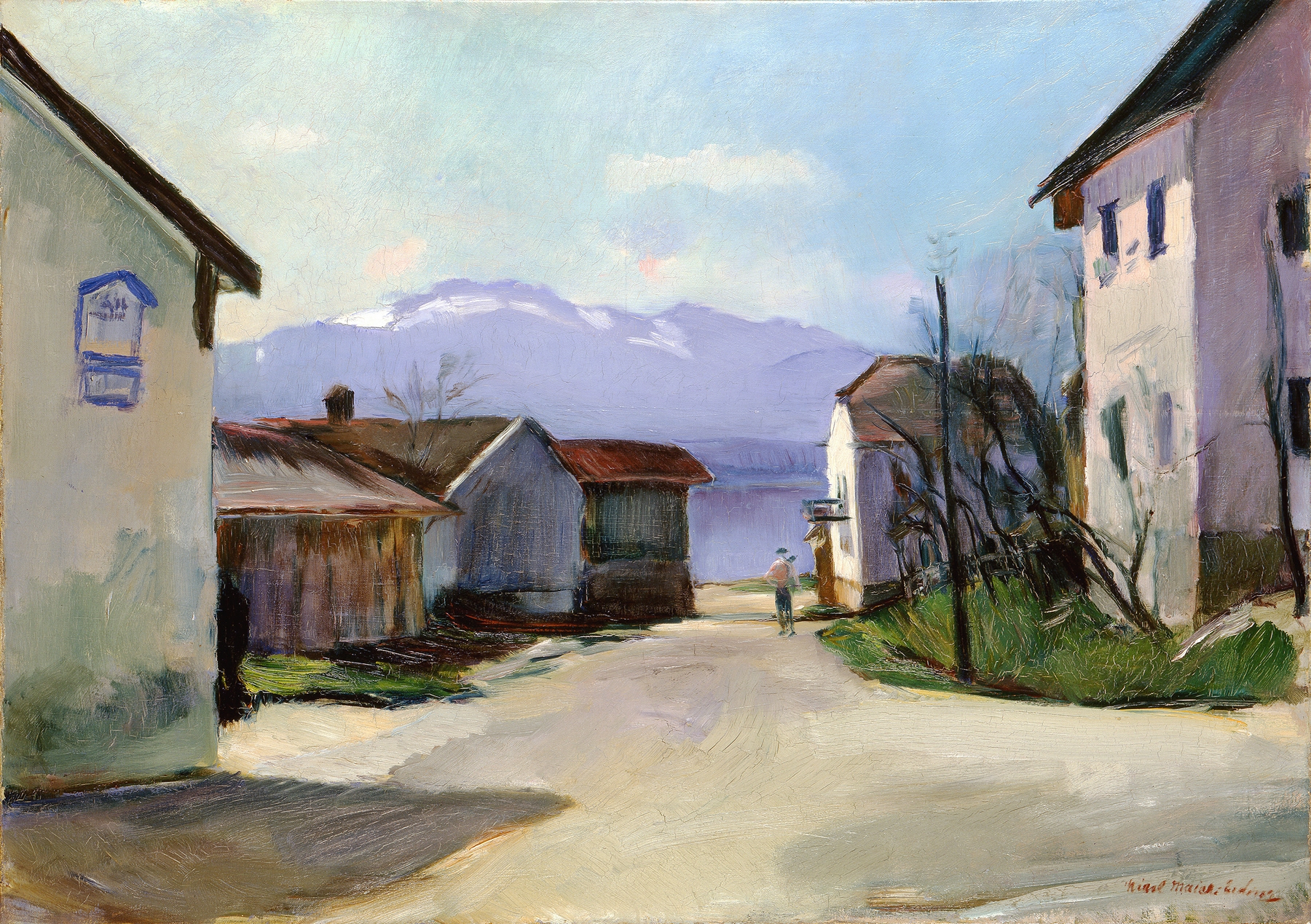 Dorfstraße in Gstadt am Morgen, oil on canvas by Hiasl Maier-Erding