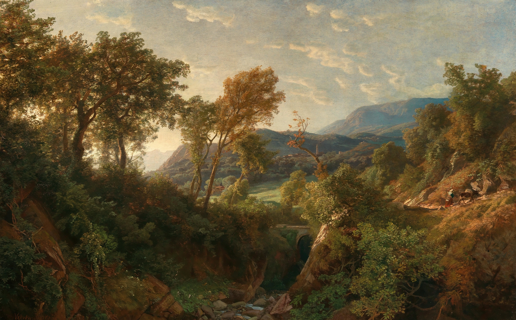 Landscape oil painting by Valentin Ruths featuring rolling hills and a muted sky.
