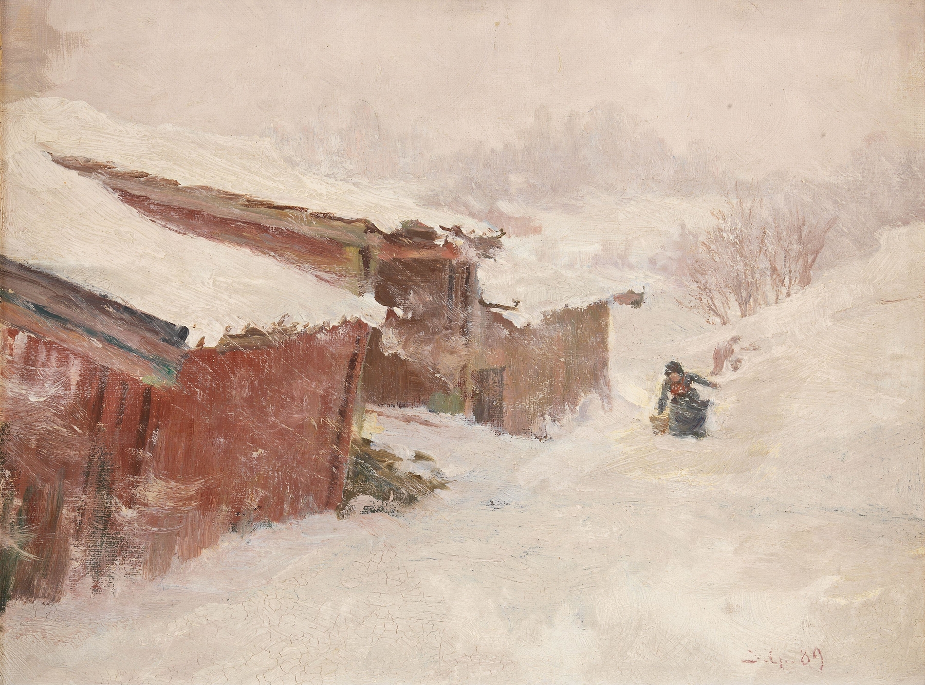 Drifting Snow by Jacob Gløersen, oil painting depicting snow-covered hills