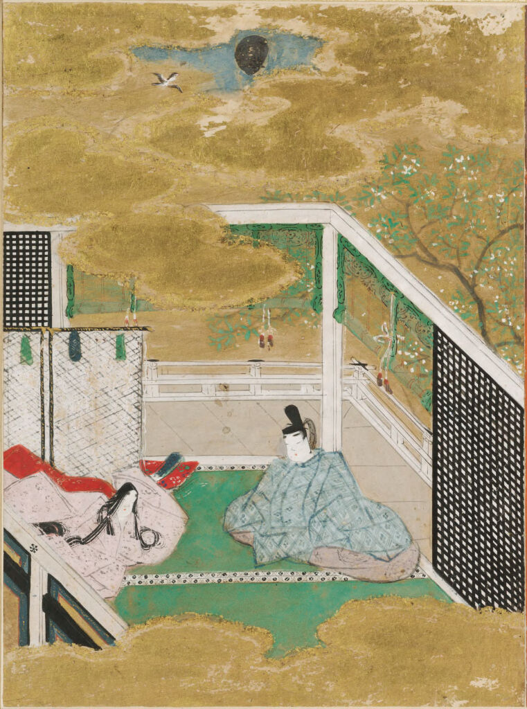 Falling Flowers (Hanachirusato), Illustration to Chapter 11 of the Tale of Genji (Genji monogatari), by Tosa Mitsunobu, public domain