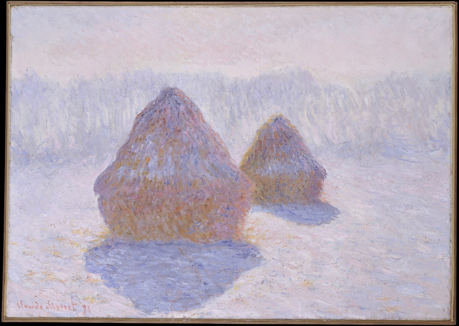 Haystacks (Effect of Snow and Sun), by Claude Monet, public domain