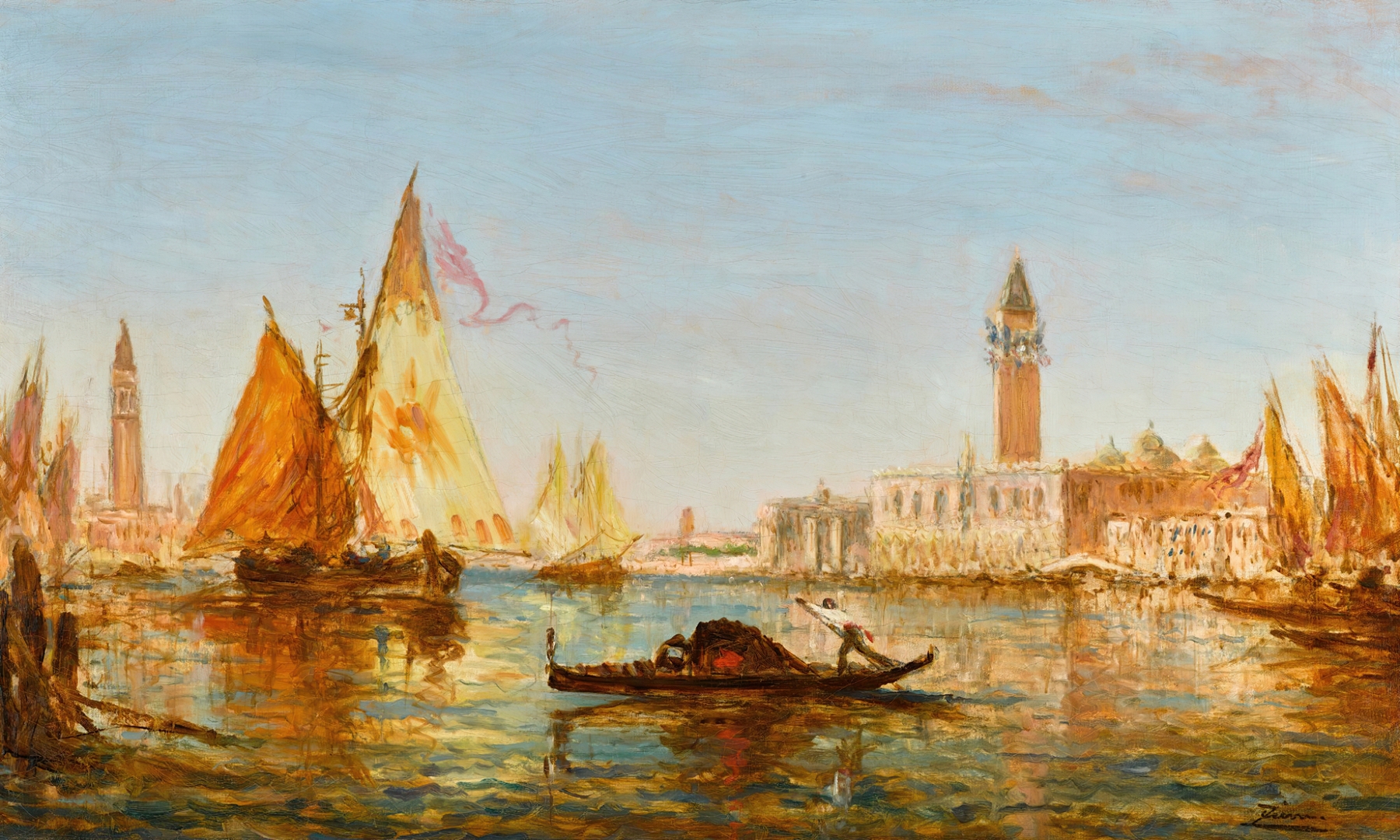 Venise, gondole et voiliers devant le Palais des doges et San Giorgio Maggiore, by Félix Ziem, public domain