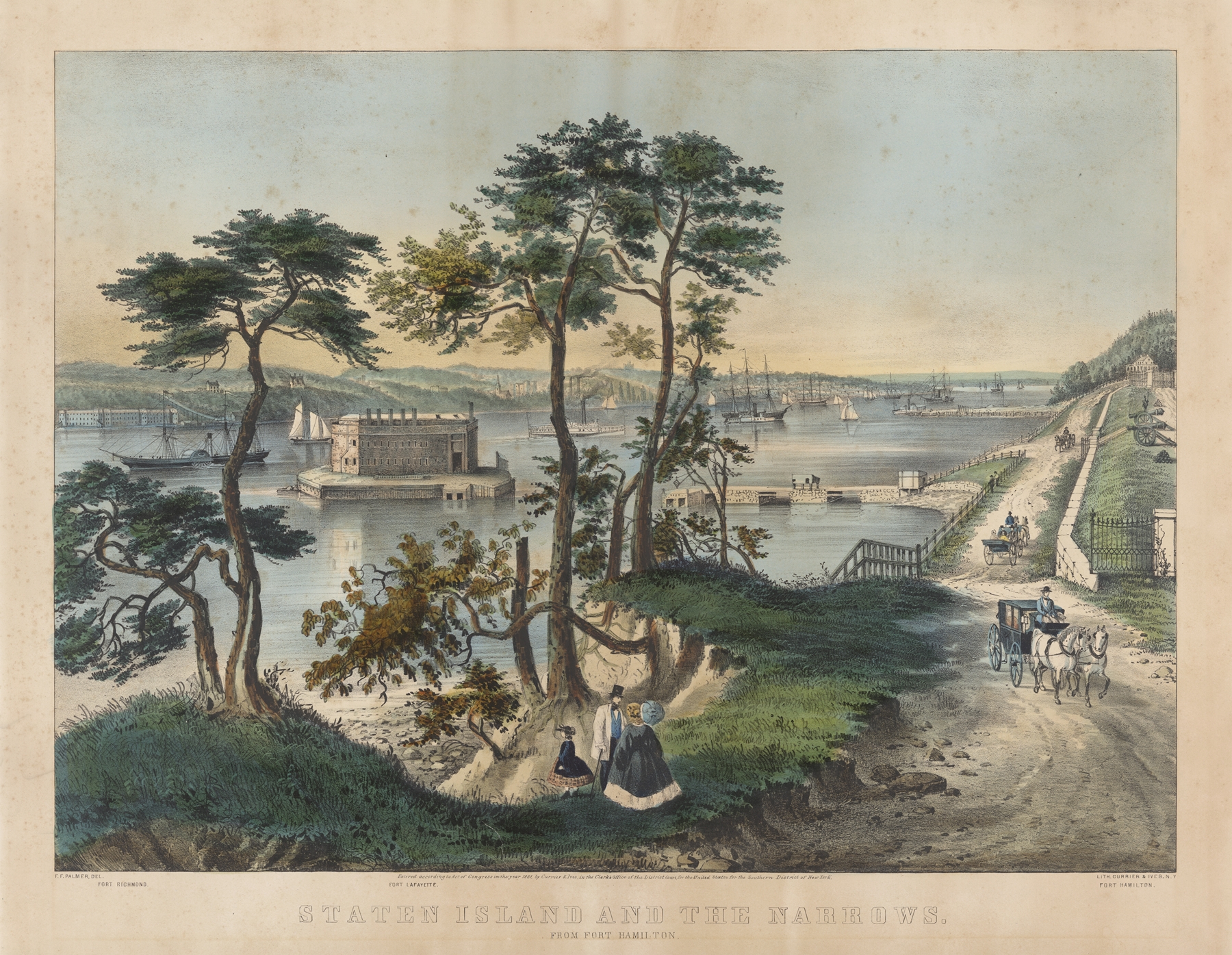 Lithograph by Currier & Ives depicting Staten Island and the Narrows landscape