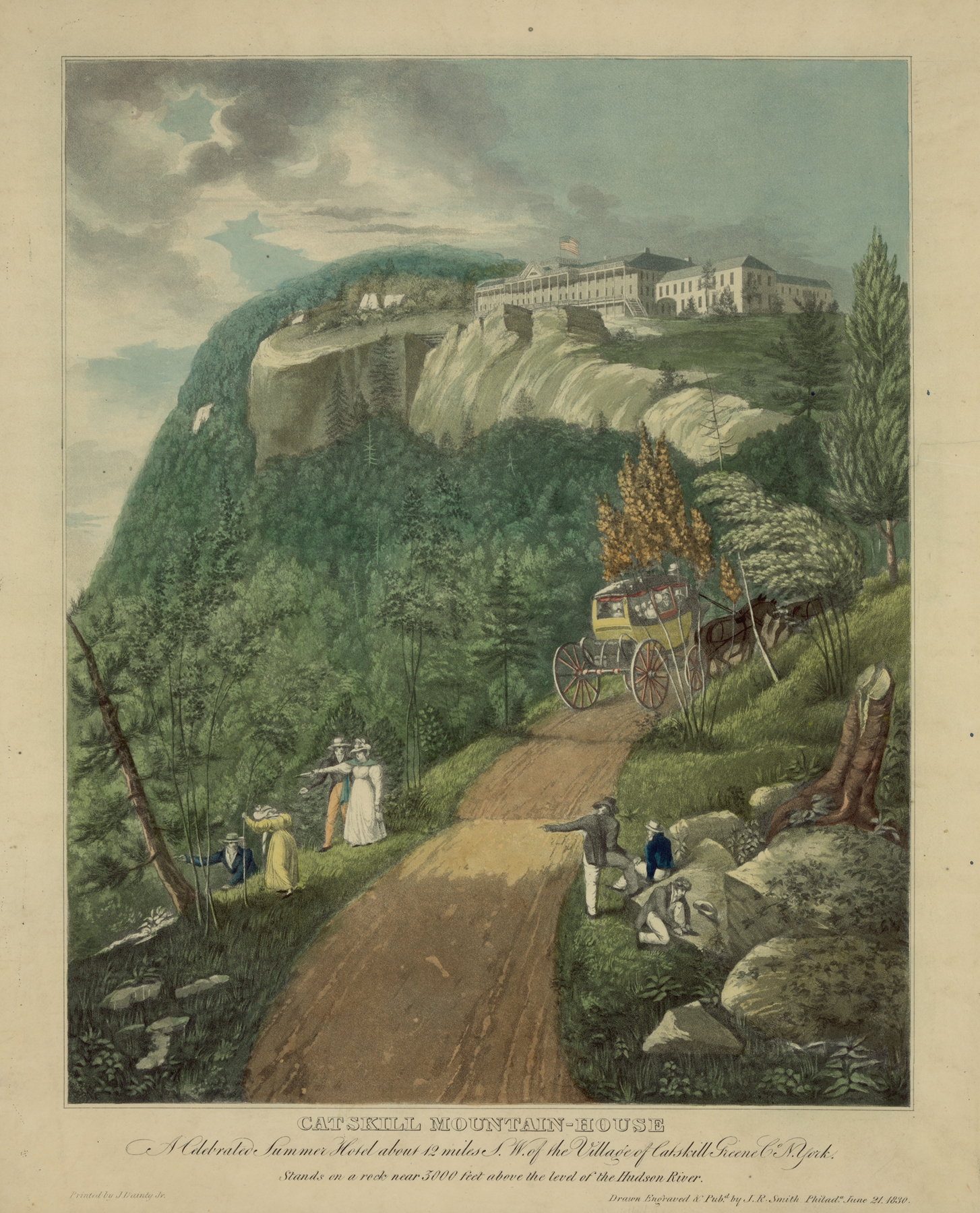Catskill Mountain-House–A celebrated summer hotel about 12 miles S.W. of the village of Catskill Greene Co., N. York, by John Rubens Smith, public domain