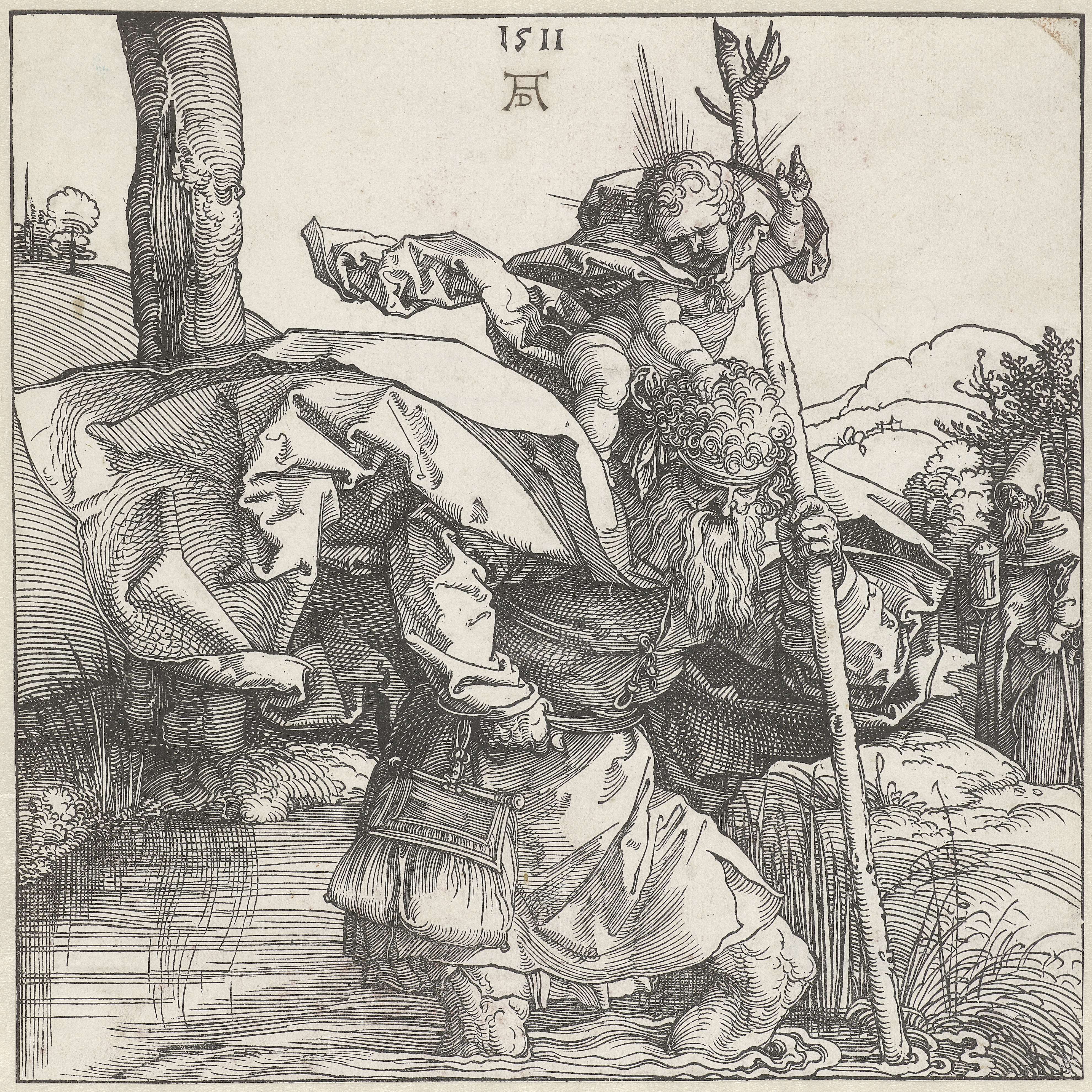 De Heilige Christoffel draagt het Christuskind, by Albrecht Dürer, public domain