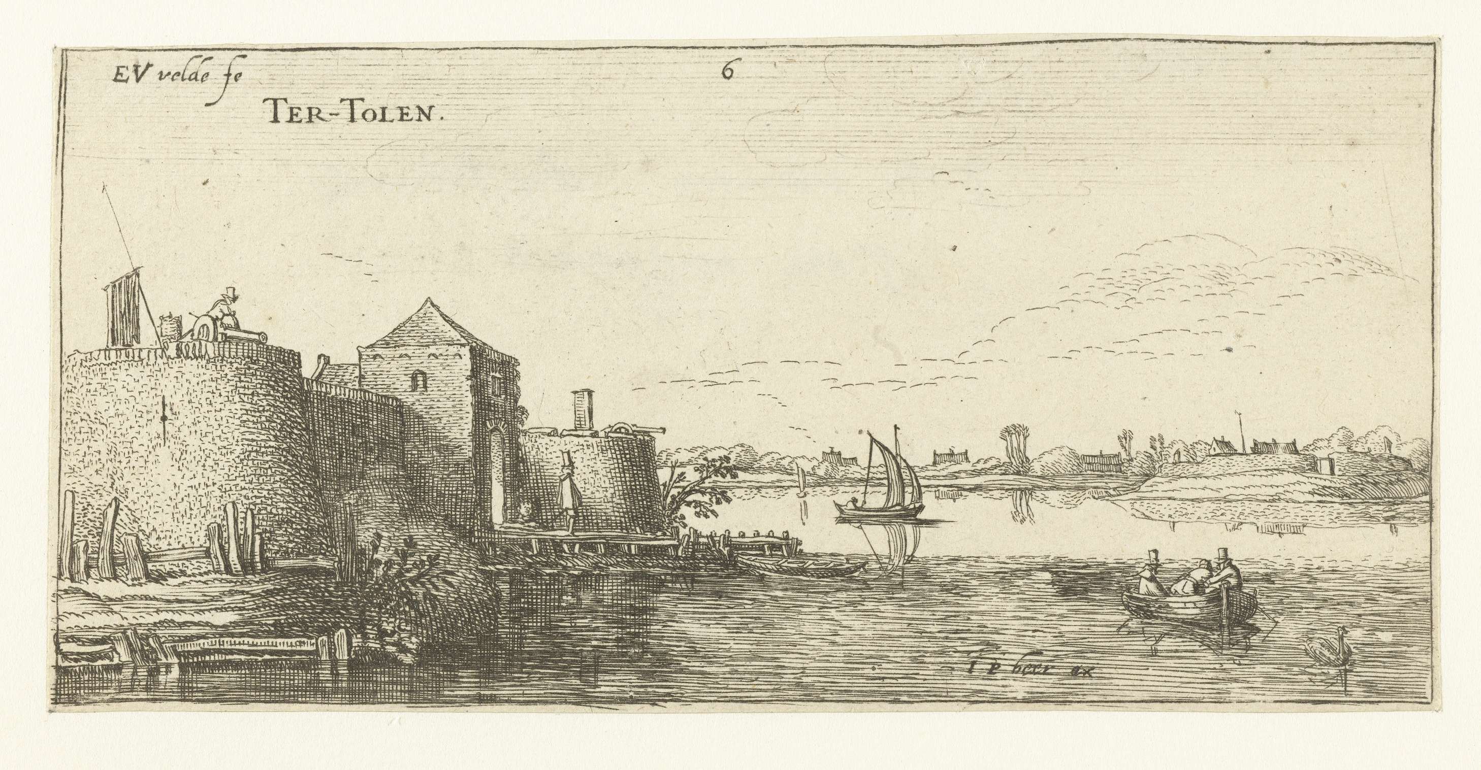 Fort met verdedigingswerken van Tholen aan de Schelde, etching by Esaias van de Velde