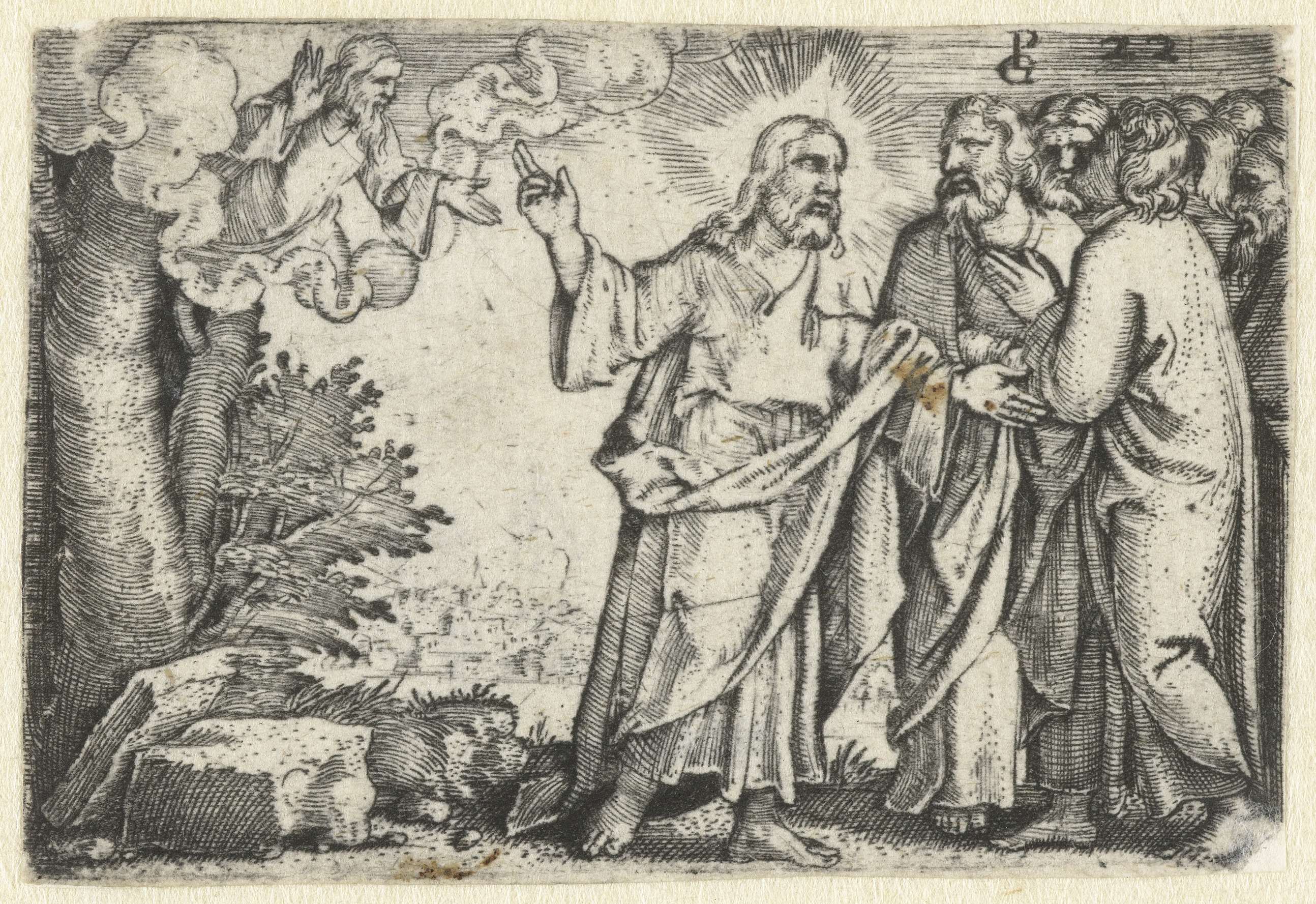 Engraving by Georg Pencz depicting Christ with disciples, Northern Renaissance