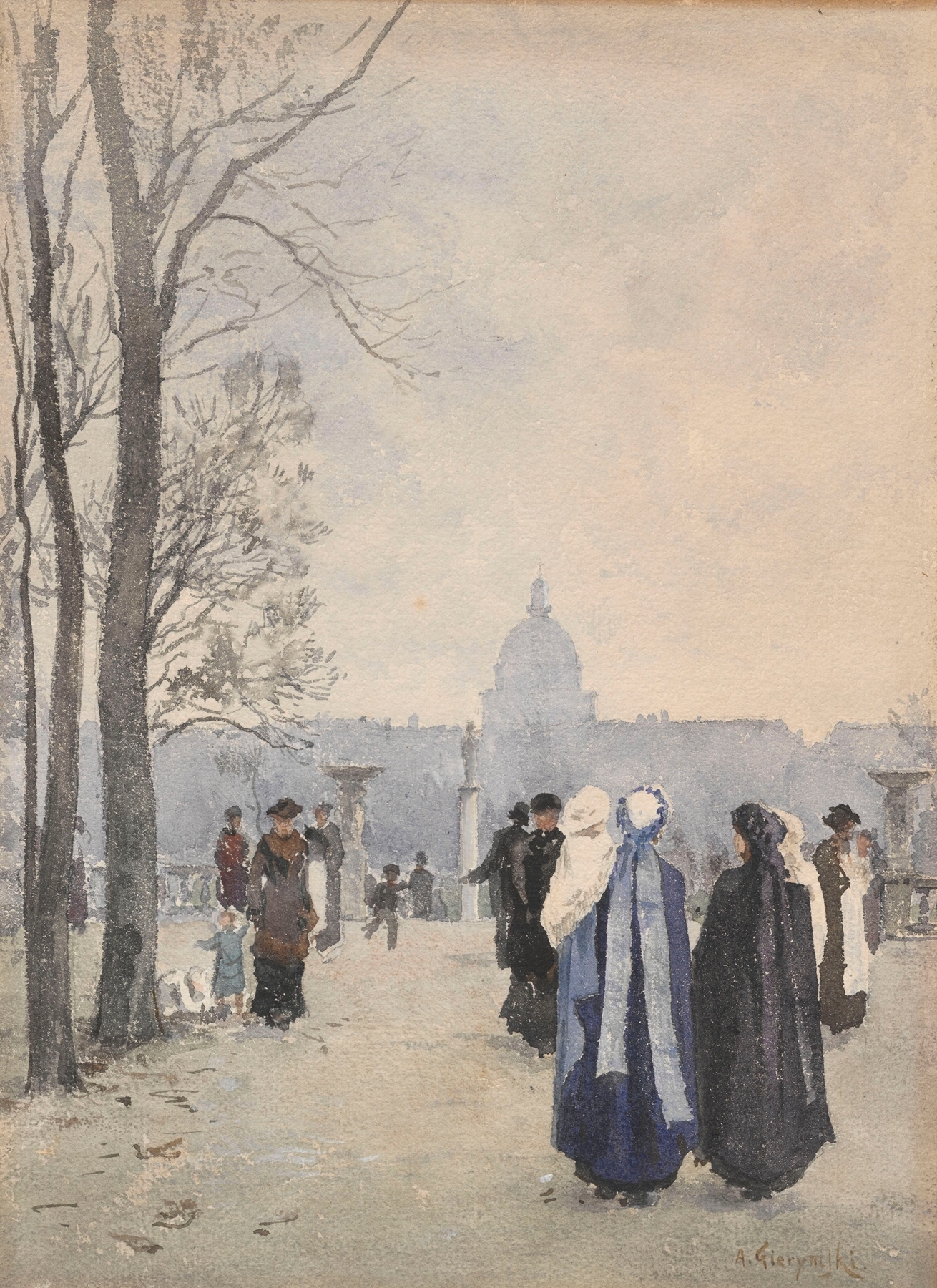 Stroll in a park, by Aleksander Gierymski, public domain