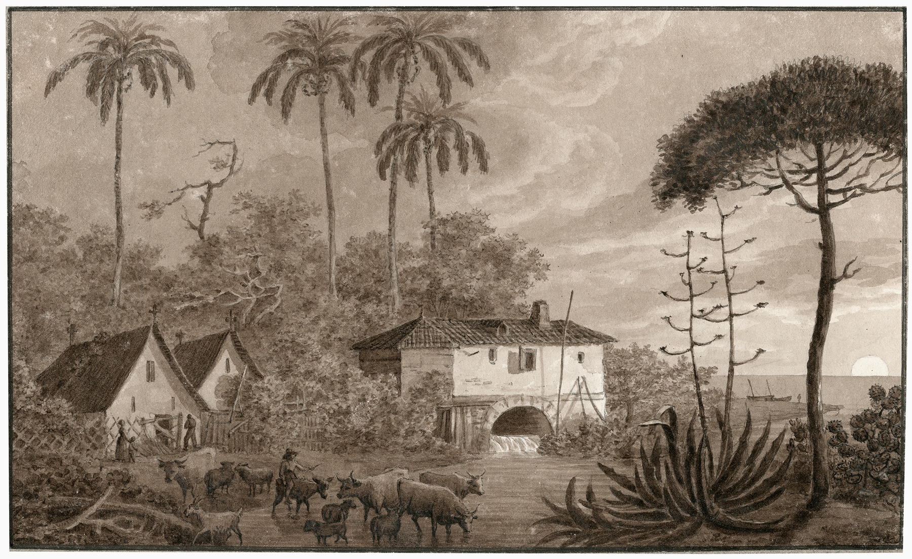 Landscape with a windmill in soft light by Otto Howen
