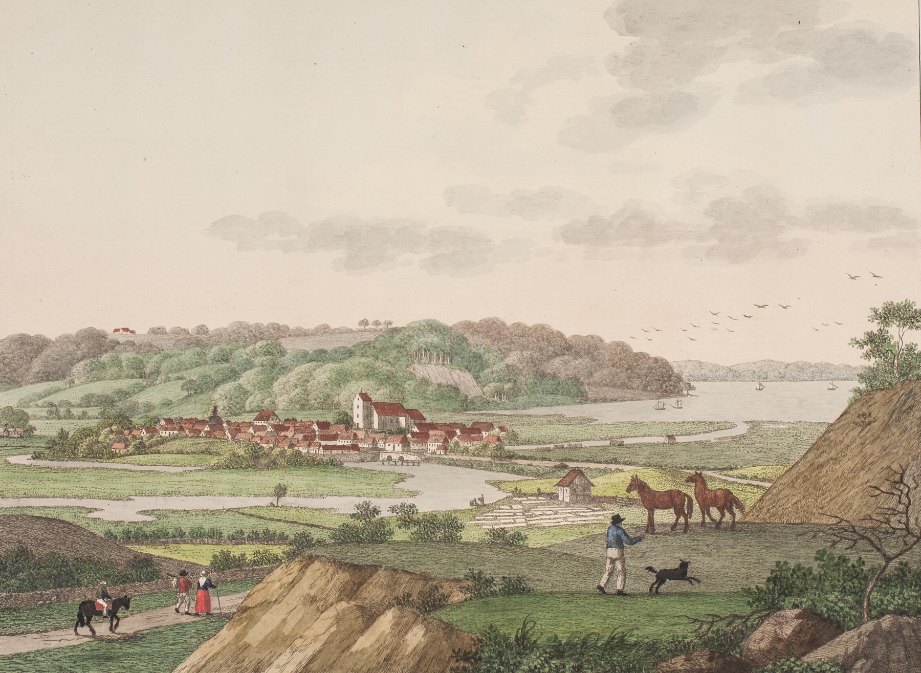Landscape by Søren L. Lange, depicting horizon and water in Romanticism style.