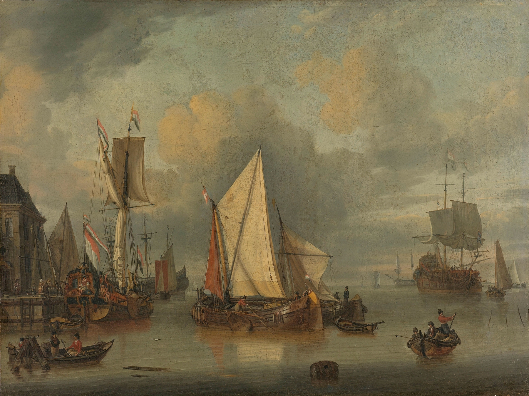 Marine scene with ships in the harbor by Jan Claesz. Rietschoof, oil painting