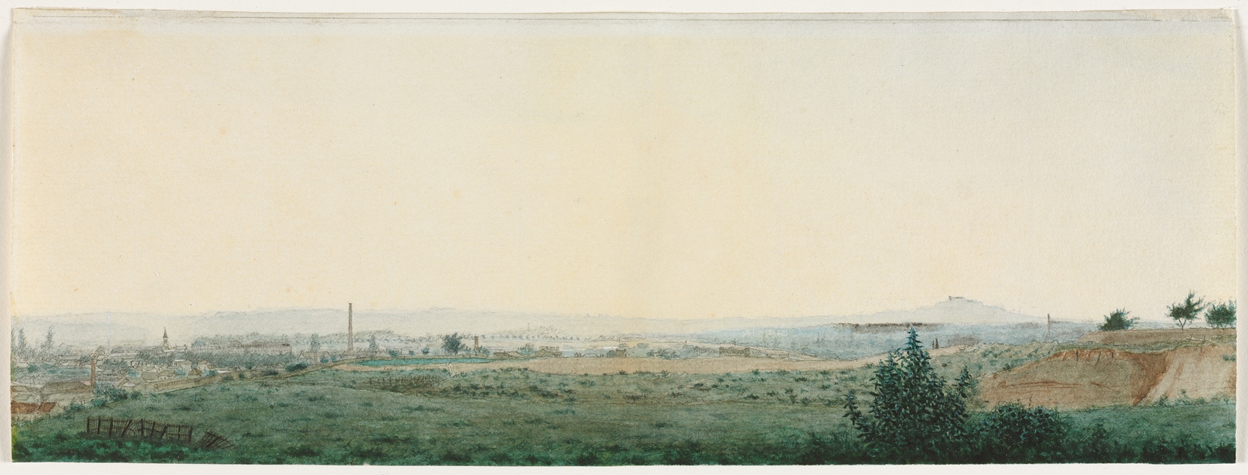 Landscape Near Paris by Léon Bonvin, oil on canvas depicting hills and clouds.