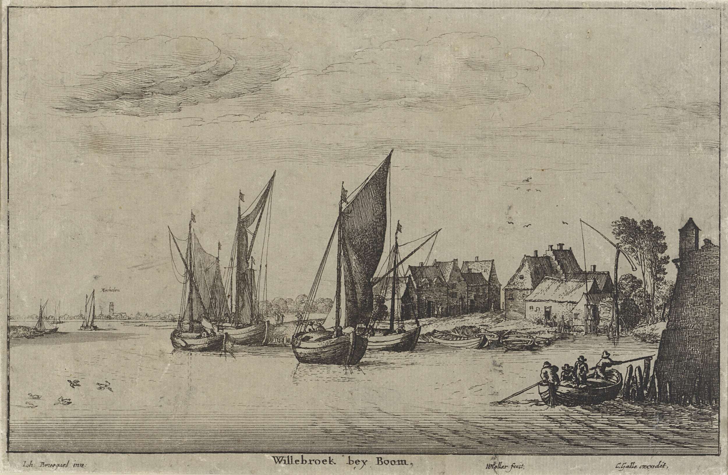 Etching by Wenceslaus Hollar depicting a river landscape with a village and lush banks