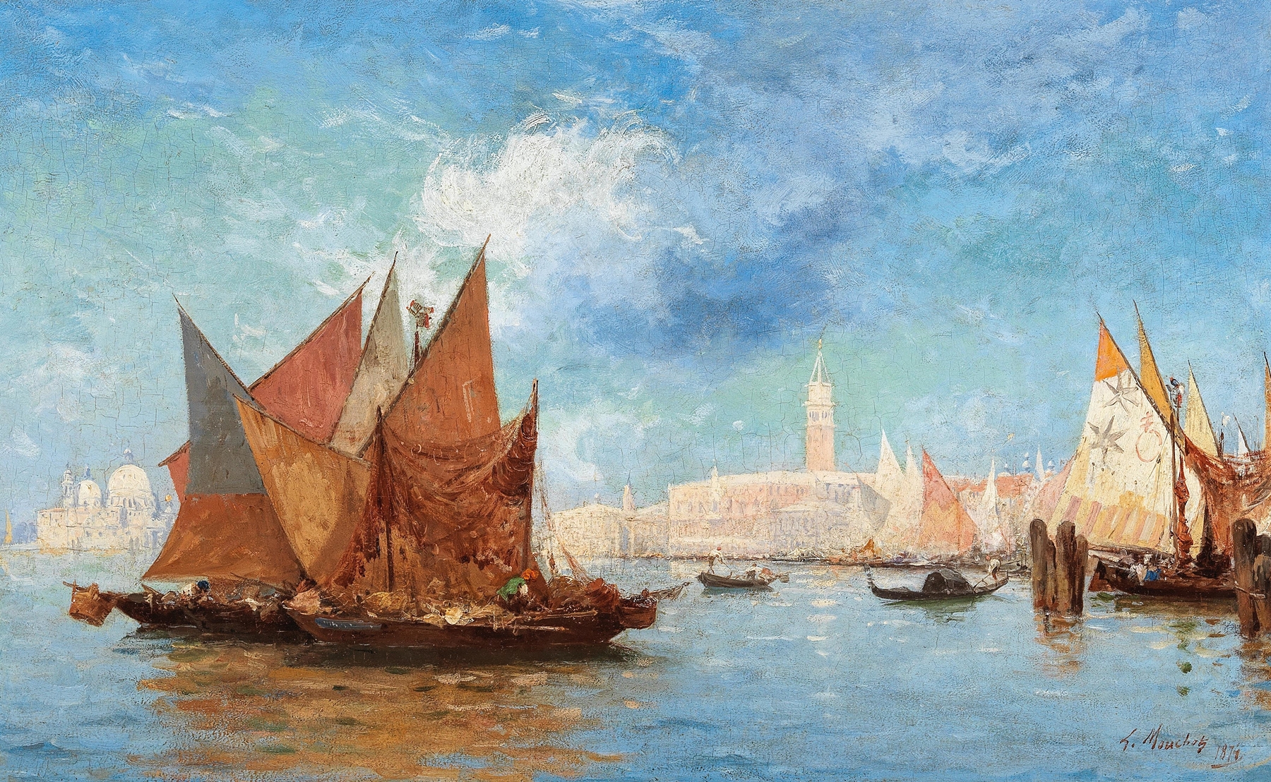 Fishing boats in the Bacino di San Marco, oil on canvas by Louis Claude Mouchot