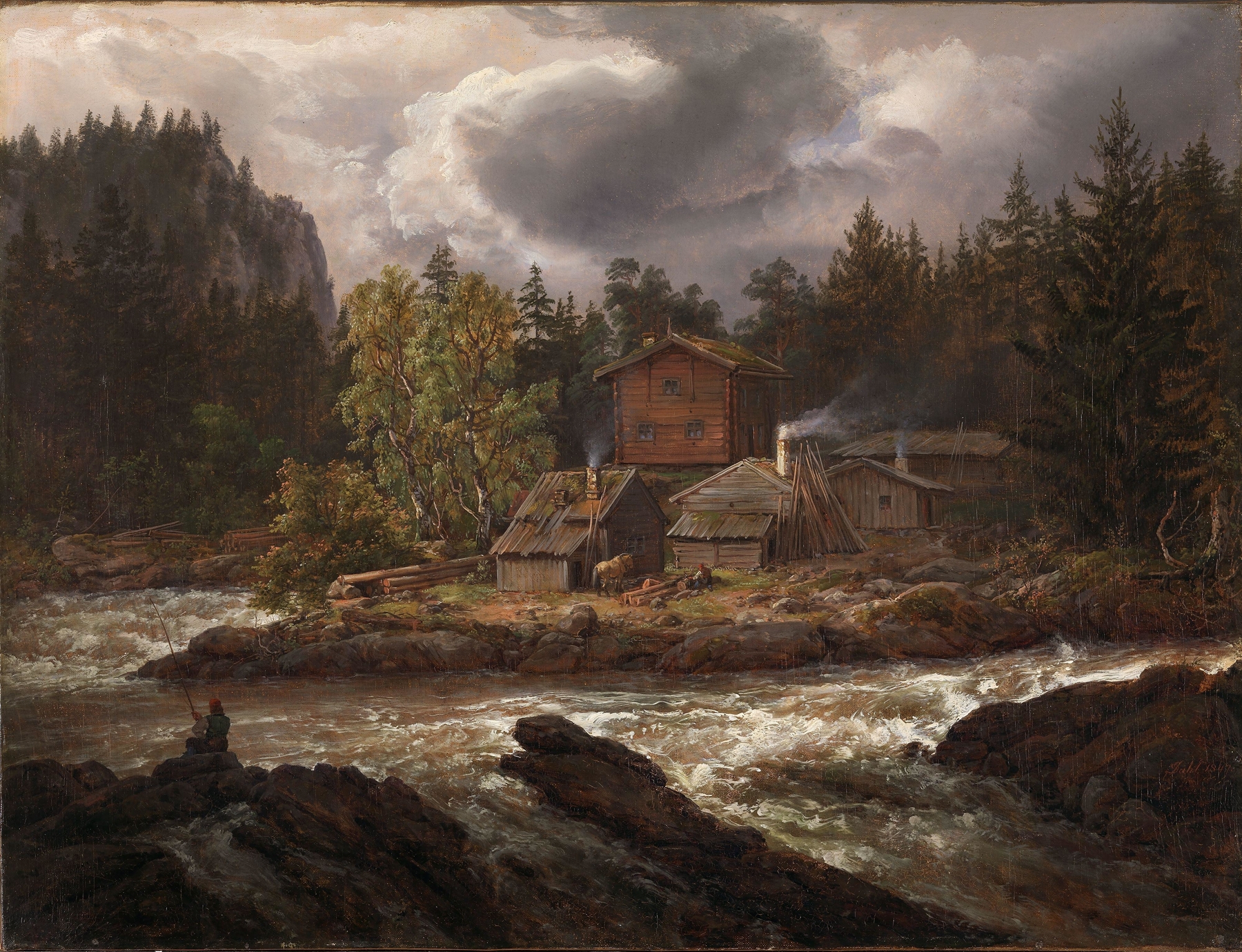 View of Hønefossen, by Johan Christian Dahl, public domain