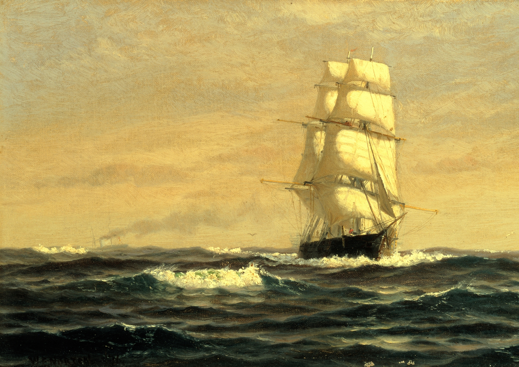 Sailing Ship–Off Coast Of Maine, oil on canvas by William Edward Norton