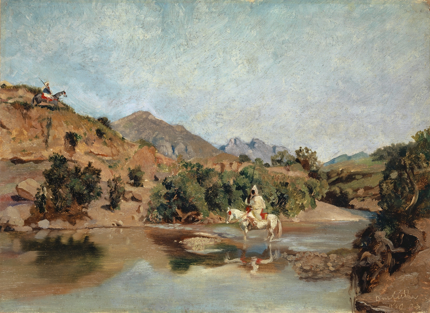 Moroccan Rider Crossing the Ford at Wad Boswicha, oil painting by Frank Buchser