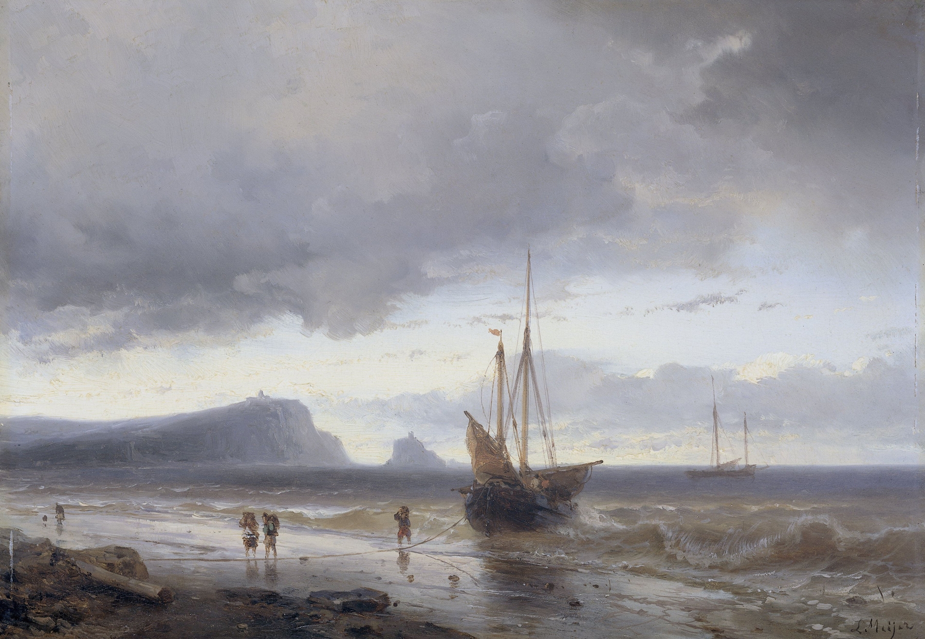 Marine scene at dawn, oil painting by Louis Meijer