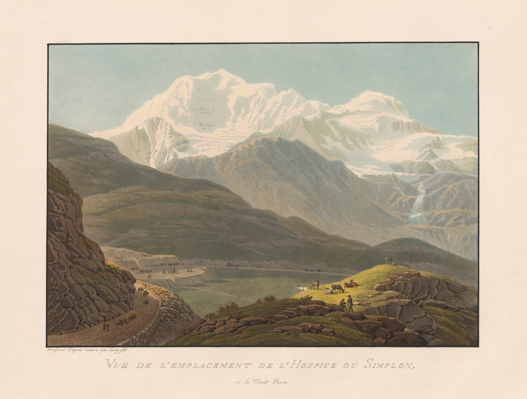 Watercolour by Gabriel Lory the Younger depicting Mont Rosa and the Simplon hospice