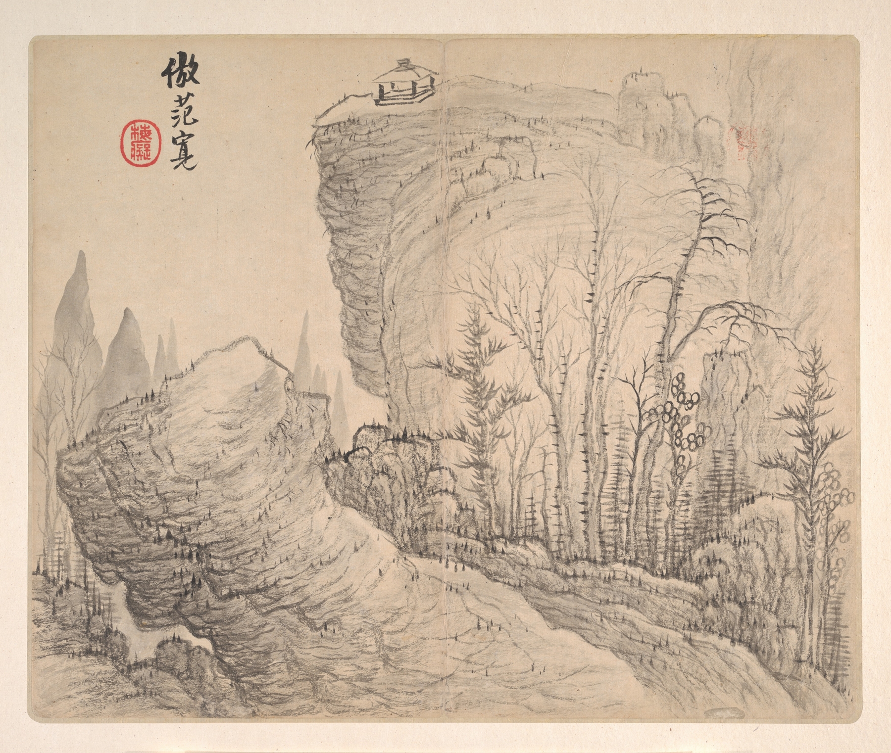Landscapes after Ancient Masters Pl.05, by Mei Qing, public domain