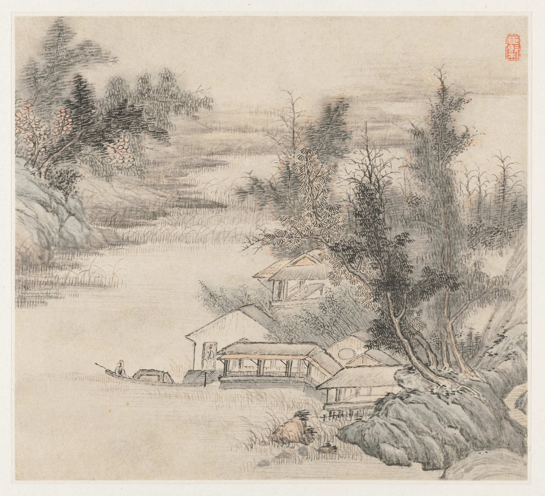 Album of Landscapes; Leaf 2 by Wang Gai, Chinese traditional artwork, depicting lush vegetation.