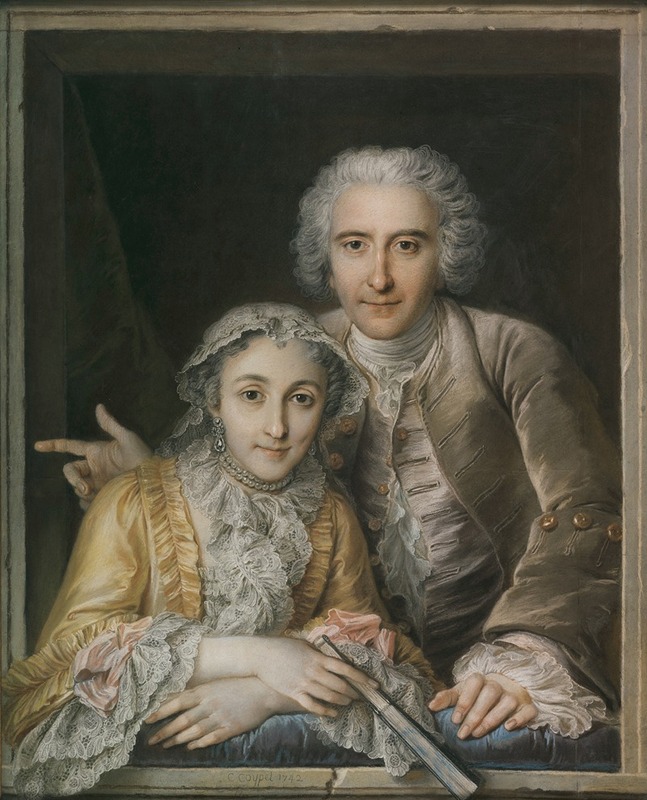 A portrait of Philippe Coypel and his wife, showcasing their elegant attire and intimate expression.