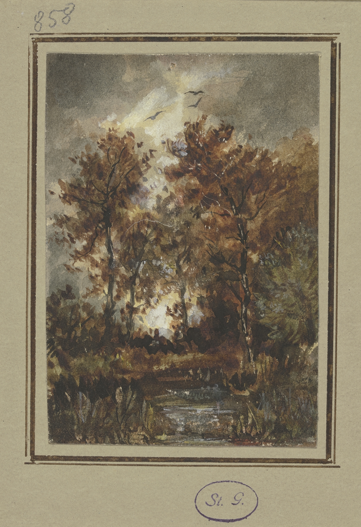 Autumn scenery with a brook by Jakob Maurer, oil painting