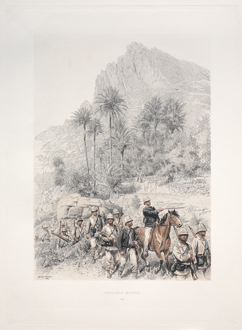 A painting depicting riflemen in a historical military setting.