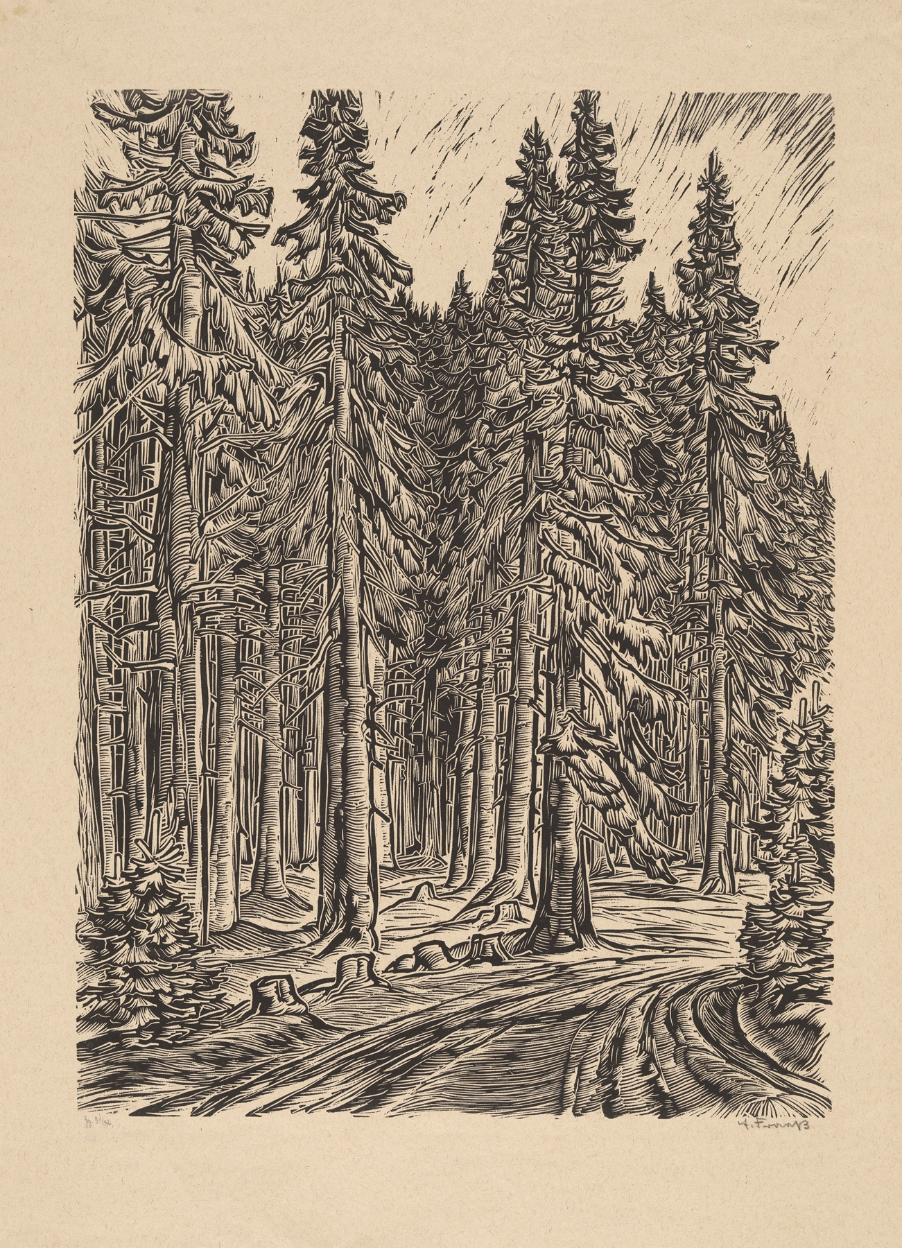 Road through Spruce Forest, oil on canvas by Erich Fraass