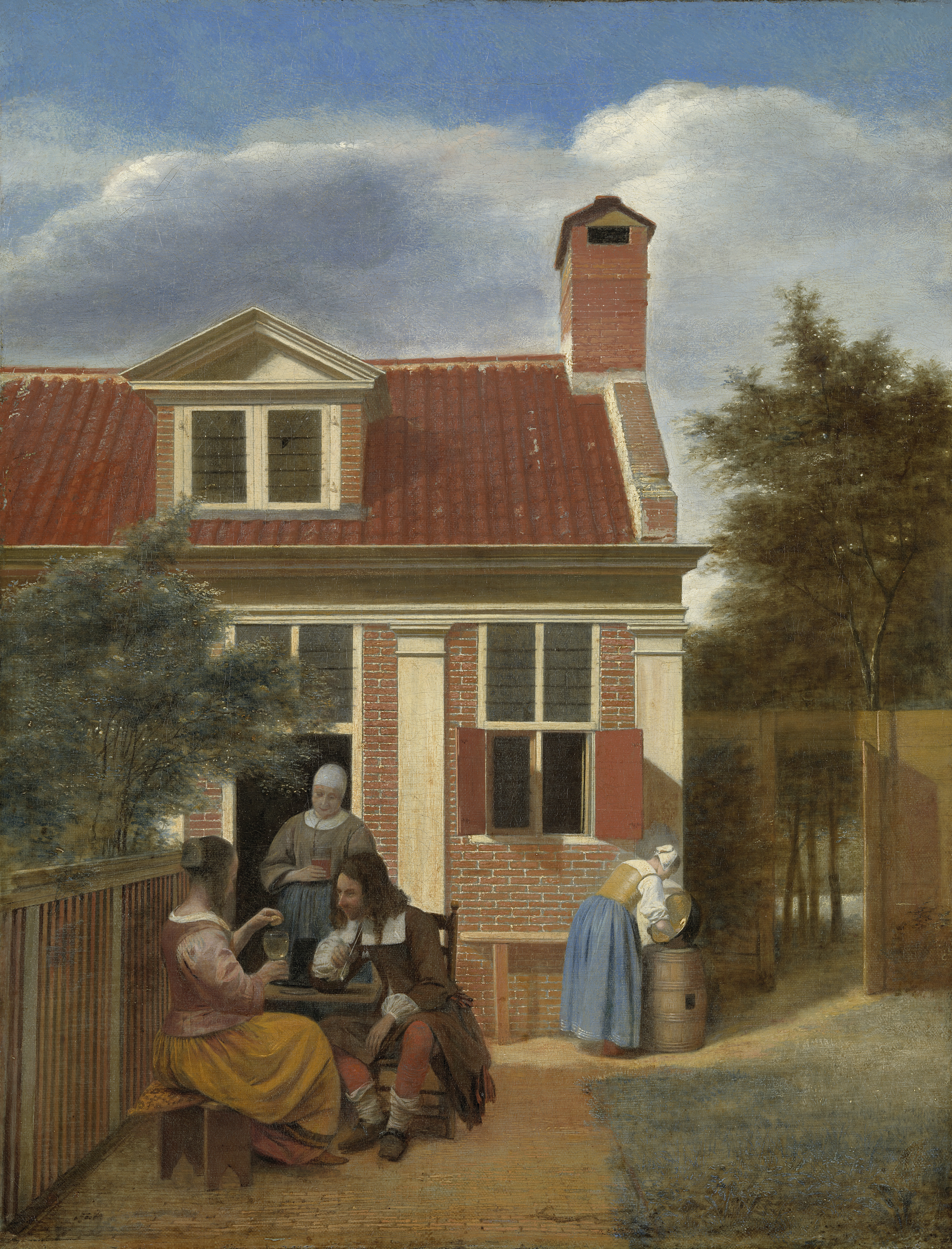 Figures in a Courtyard behind a House, by Pieter de Hooch, public domain