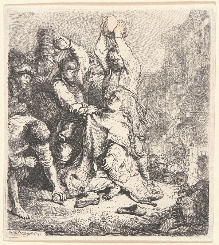 Rembrandt's 'The Stoning of St. Stephen' depicts a dramatic biblical scene.