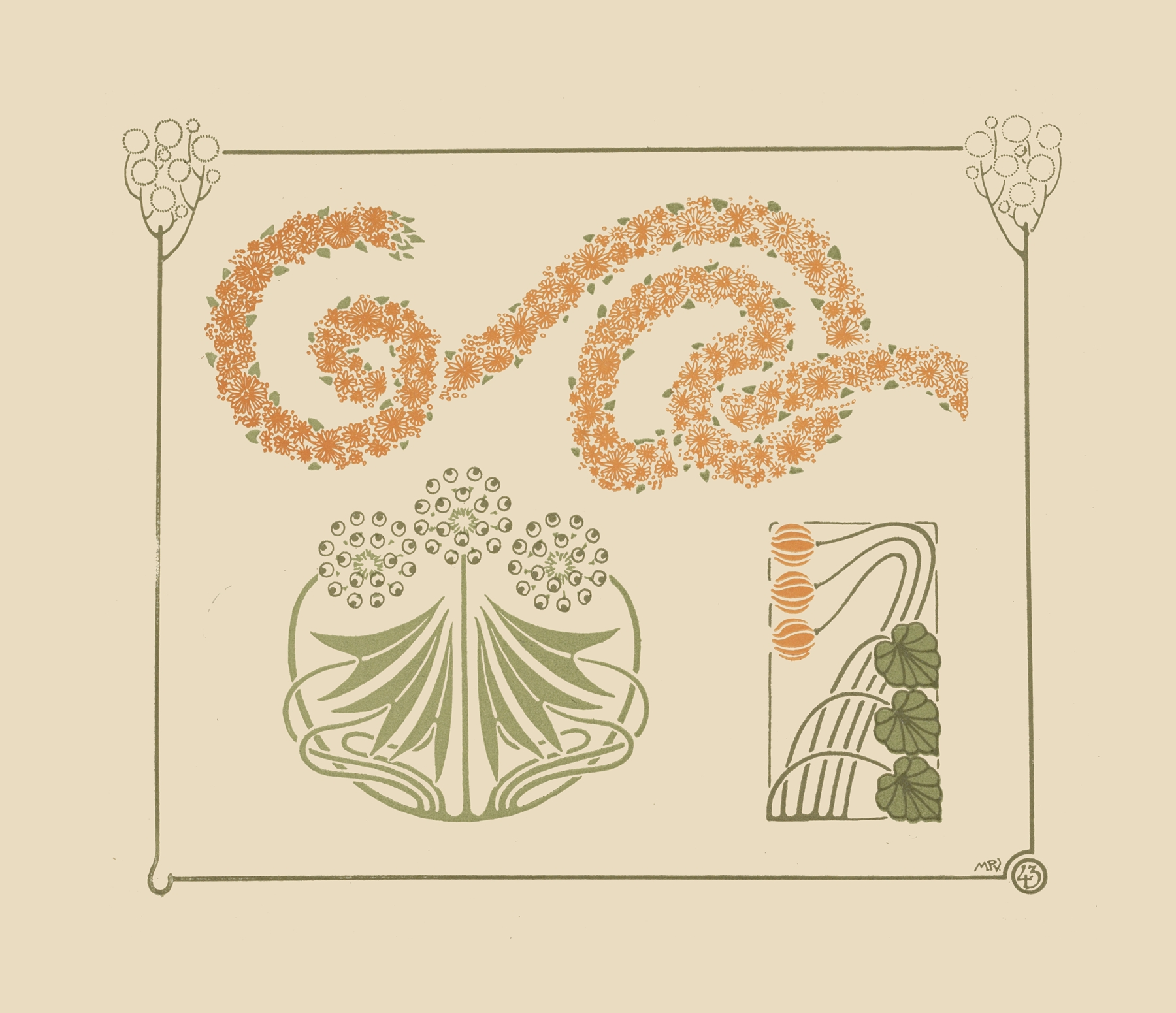 Abstract design based on flowers and garlands, by Maurice Pillard Verneuil, public domain