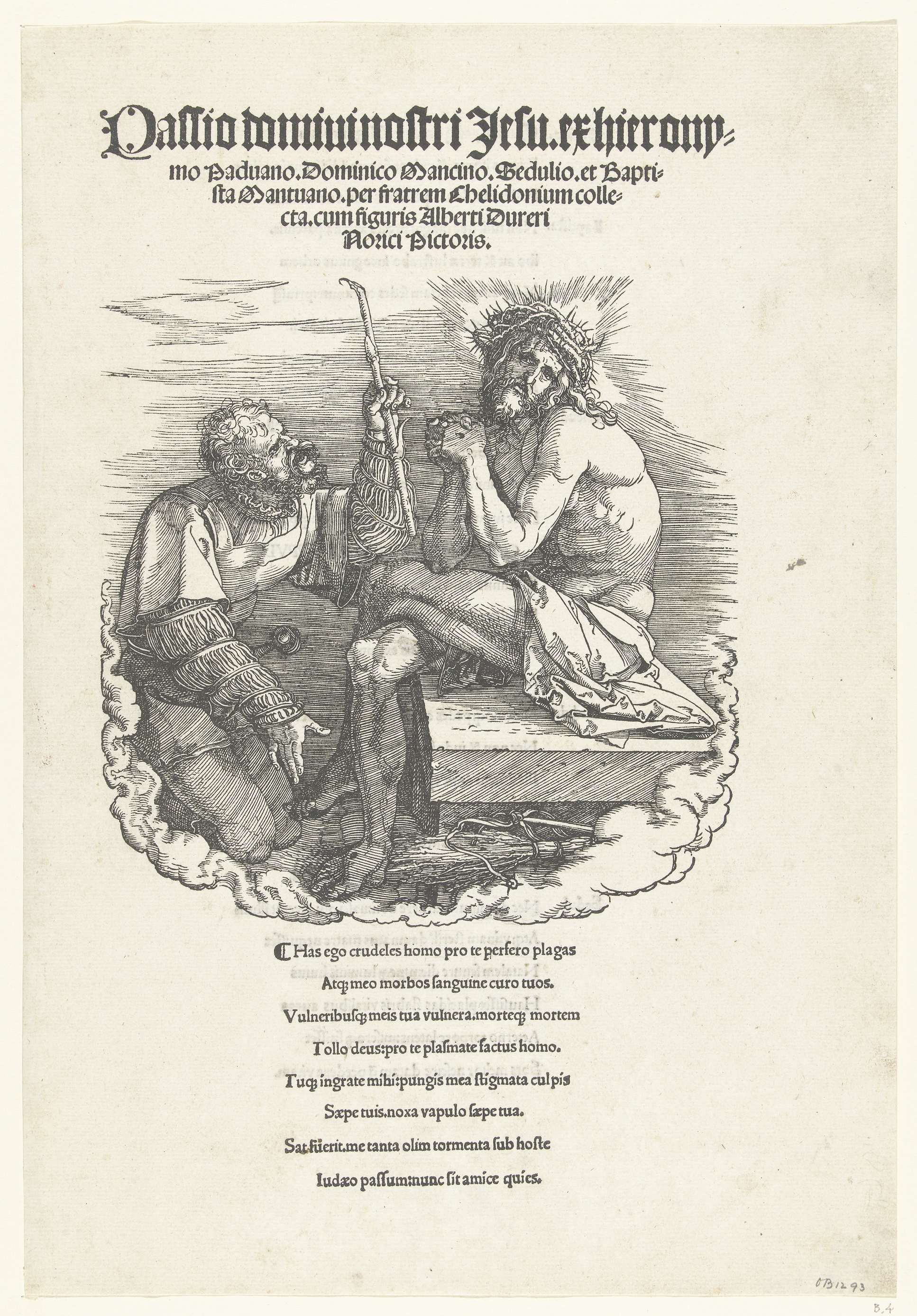 Engraving by Albrecht Dürer showing Christ with a crown of thorns and a soldier