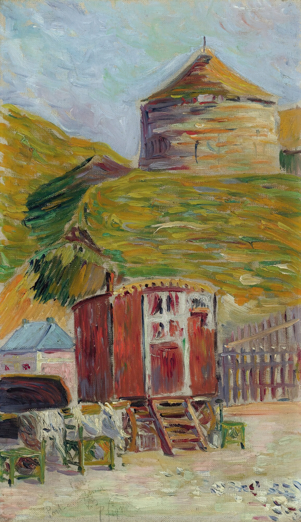 Port-En-Bessin, La Vieille Tour by Paul Signac, oil painting depicting a coastal tower and sea.