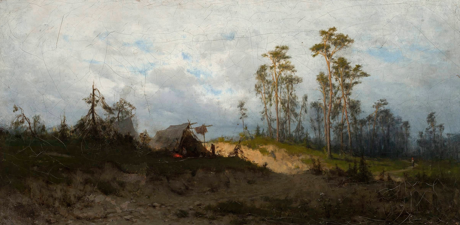 Gipsy tents in a vibrant landscape by Zygmunt Sidorowicz, oil painting