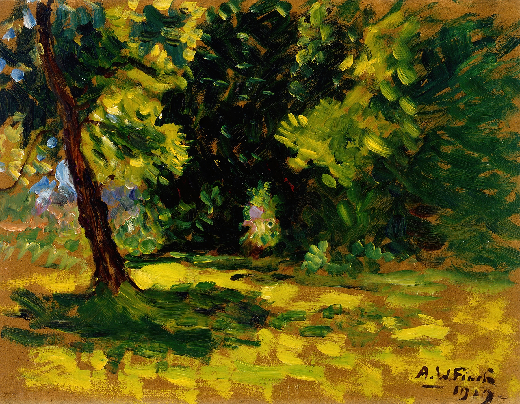 Lush greenery and light in Bushes, oil on canvas by Alfred William Finch