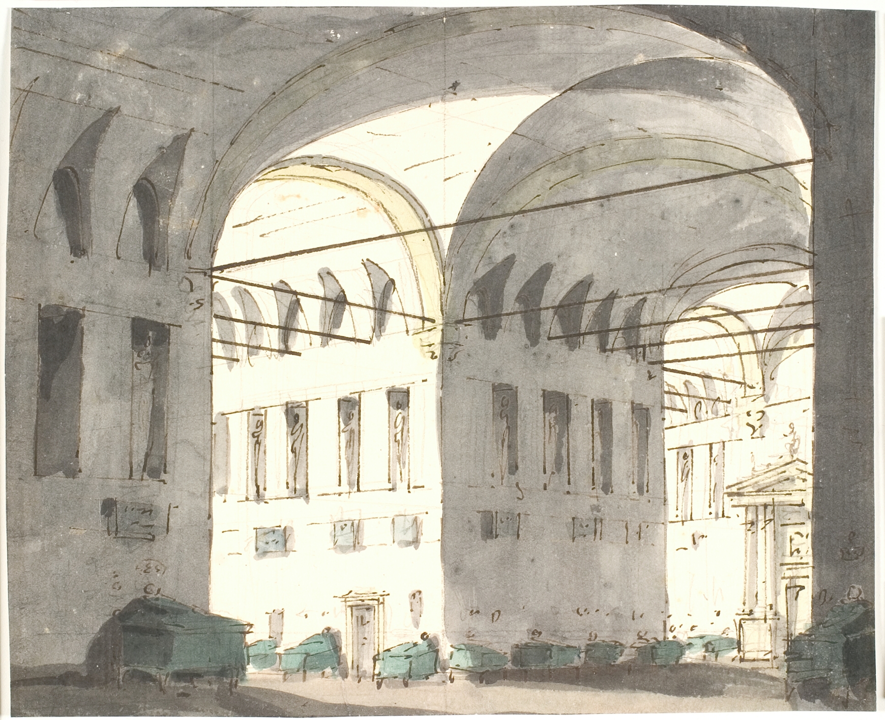 Interior scene with arches and light, oil painting by Aron Wallick