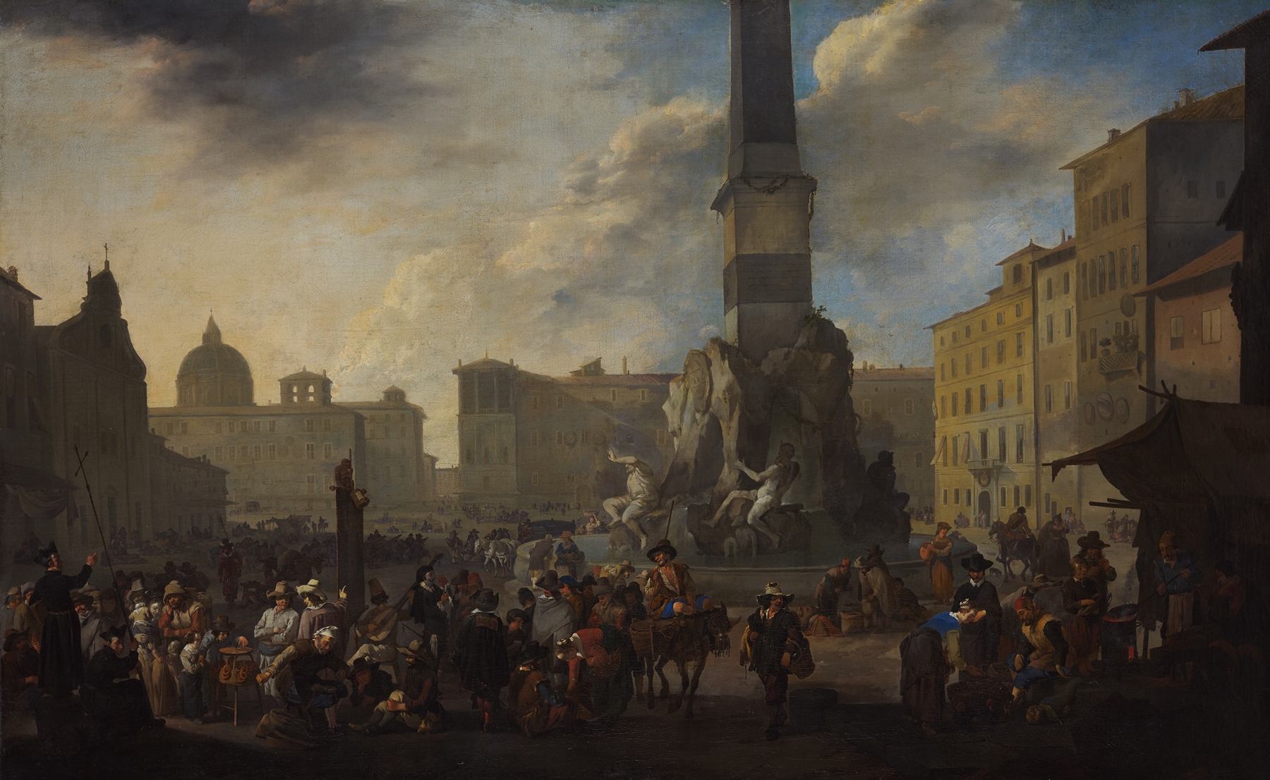 Roman Market Scene in the Piazza Navona, by Johannes Lingelbach, public domain