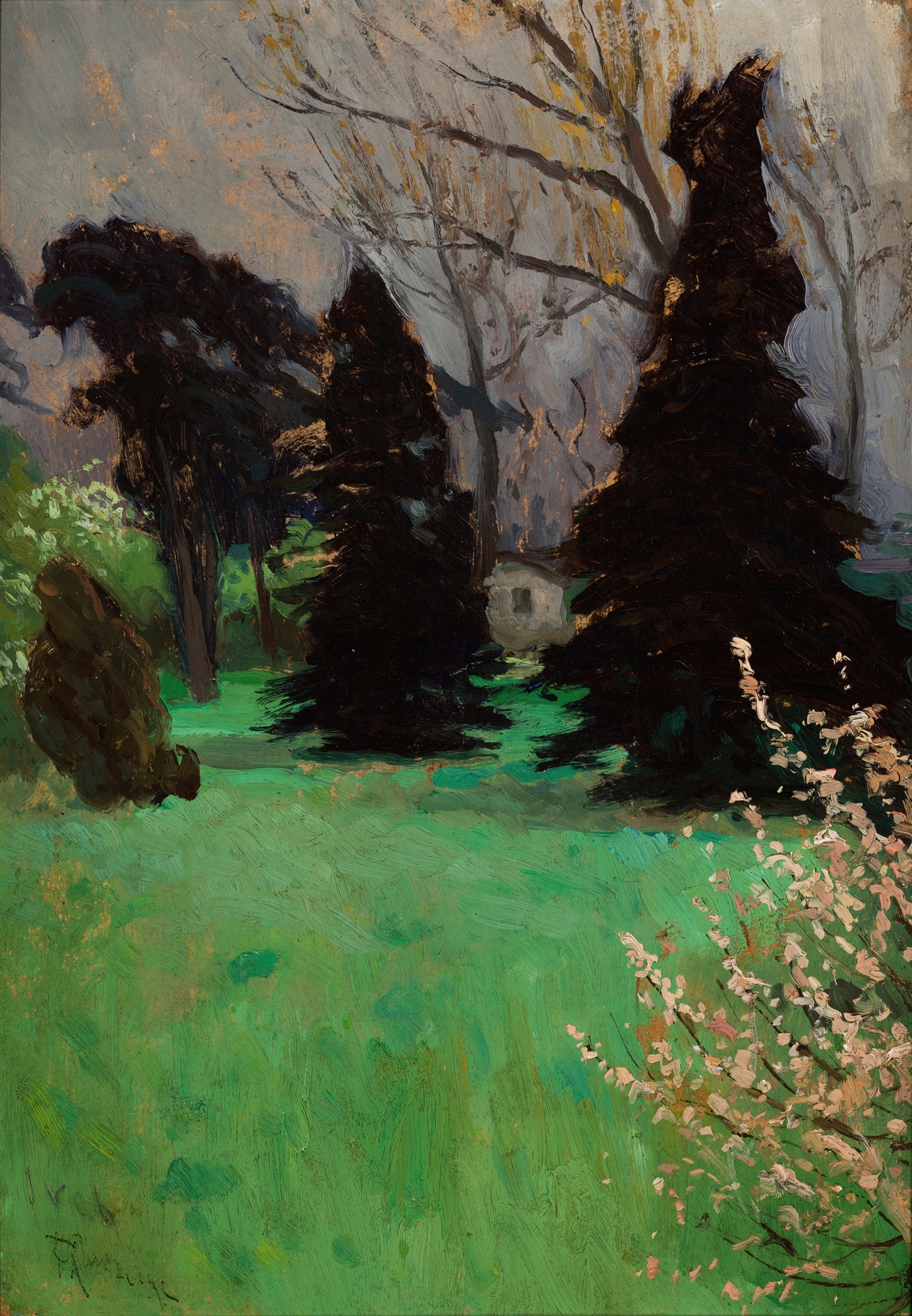 Landscape of a park with dappled light, oil painting by Ferdynand Ruszczyc