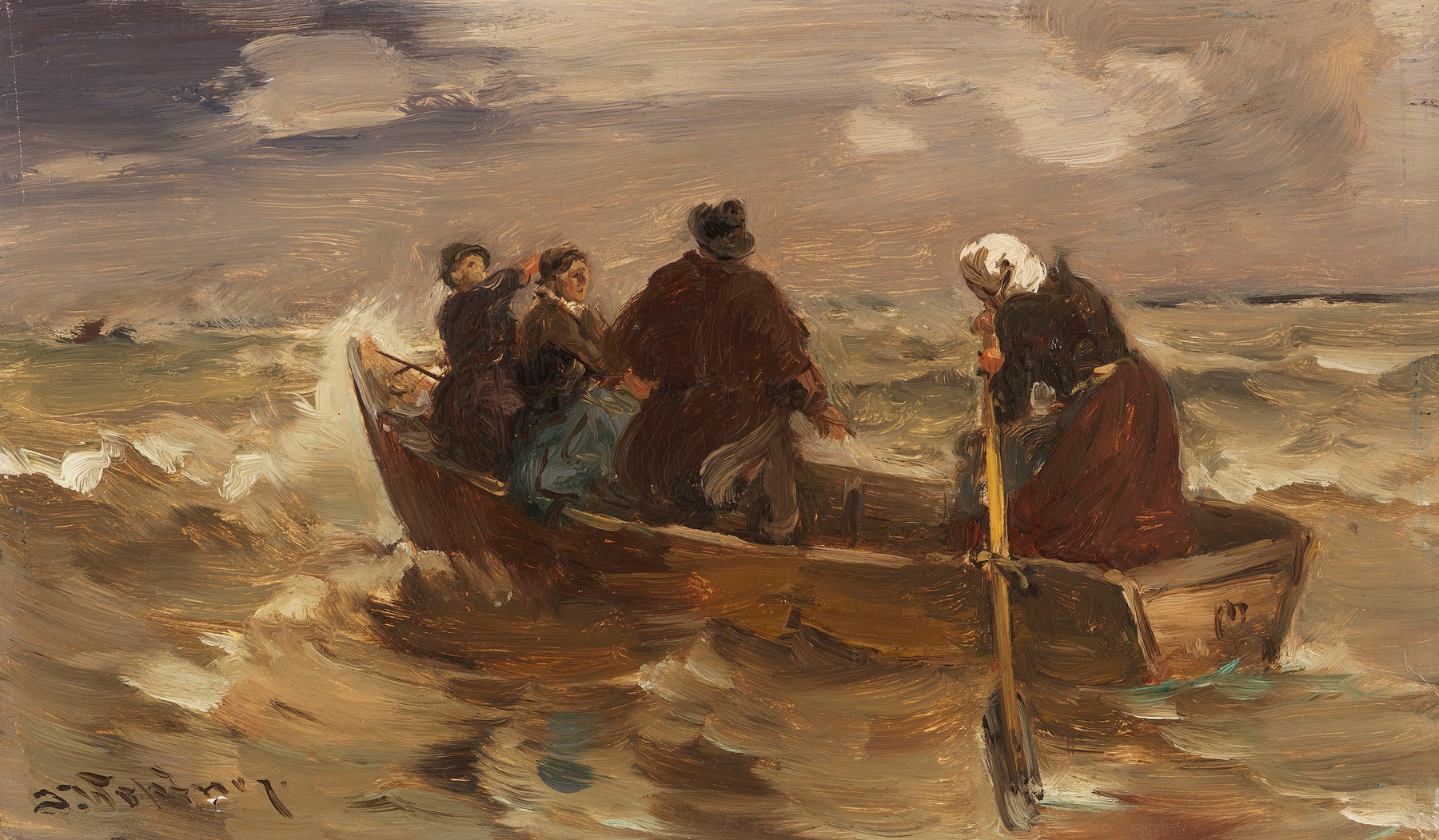 Stürmische Überfahrt, by Joseph Wopfner, public domain
