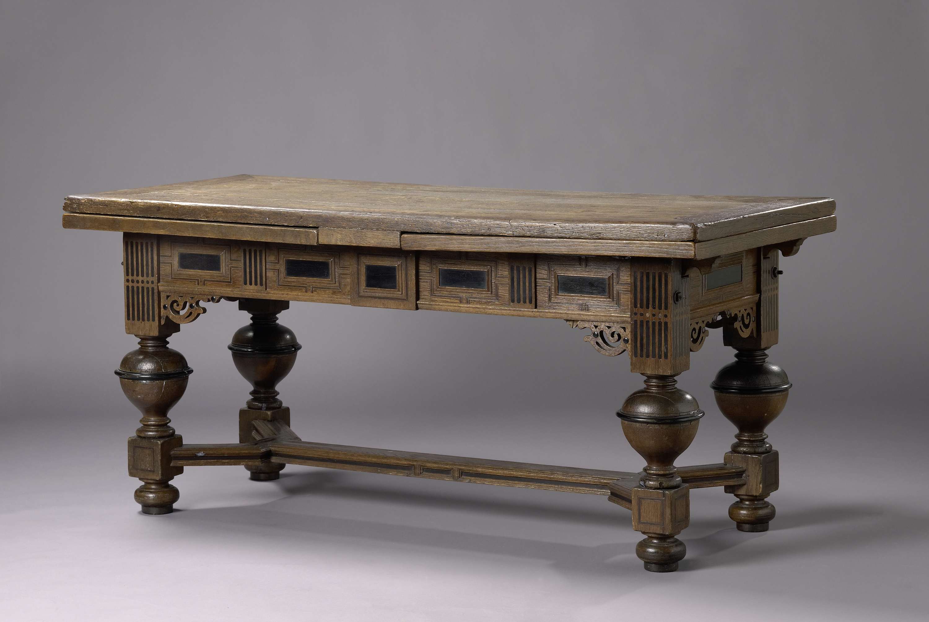 Wood table with ebony and palm wood inlay by Unknown Artist