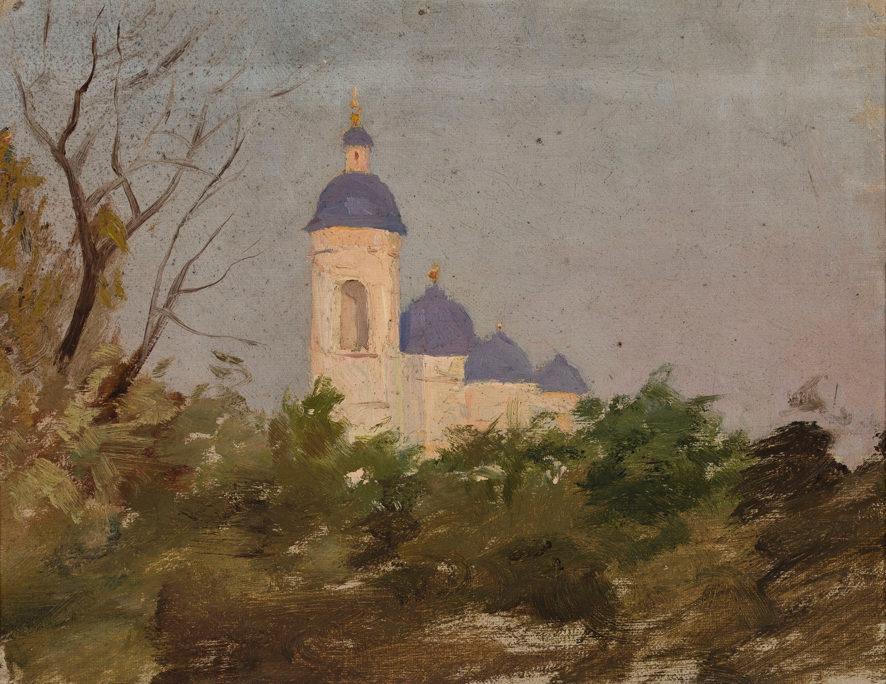 Study of an Orthodox church by Jan Ciągliński, medium unknown, showcasing intricate carvings and a tall steeple.