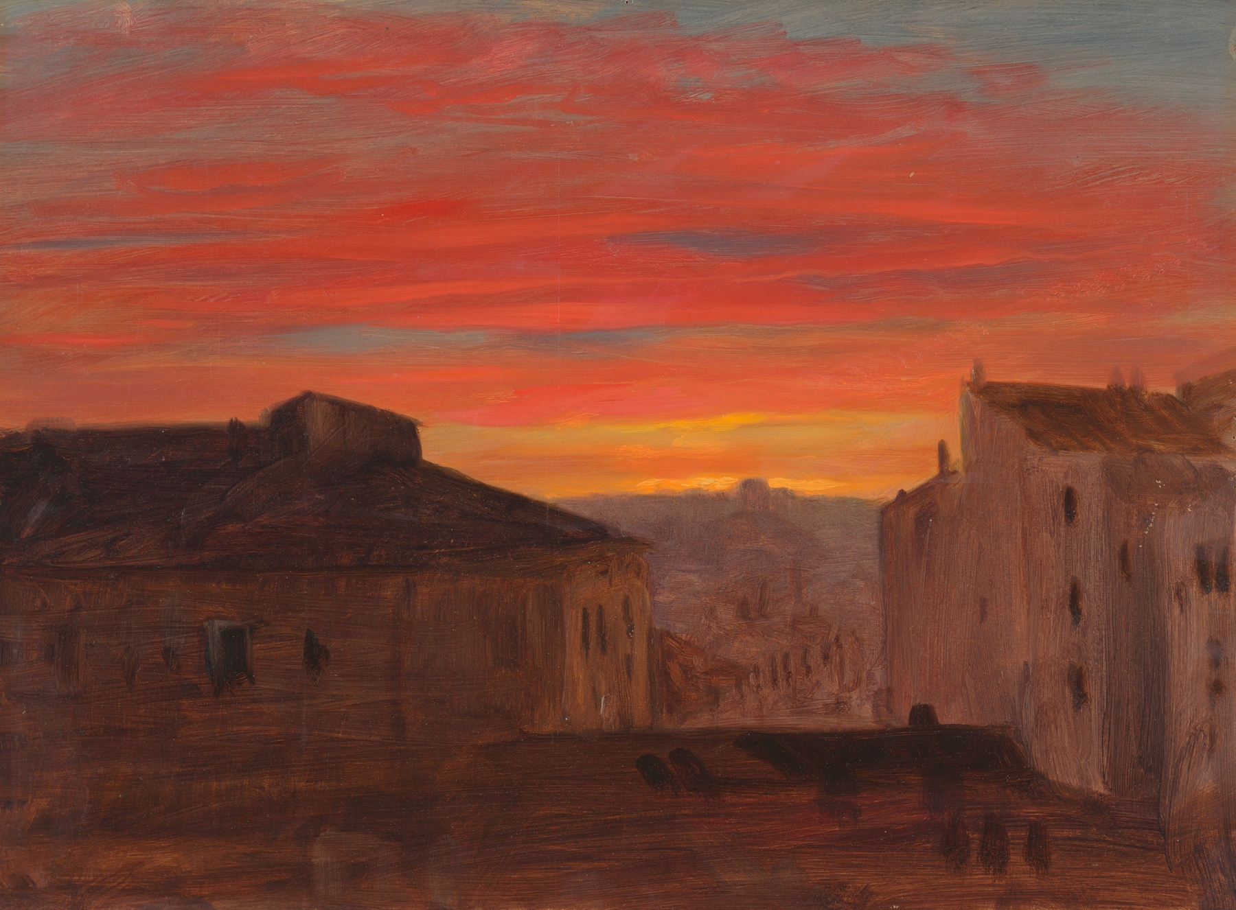 Rooftops at Sunset from the Pincio, Rome, by Frederic Edwin Church, public domain